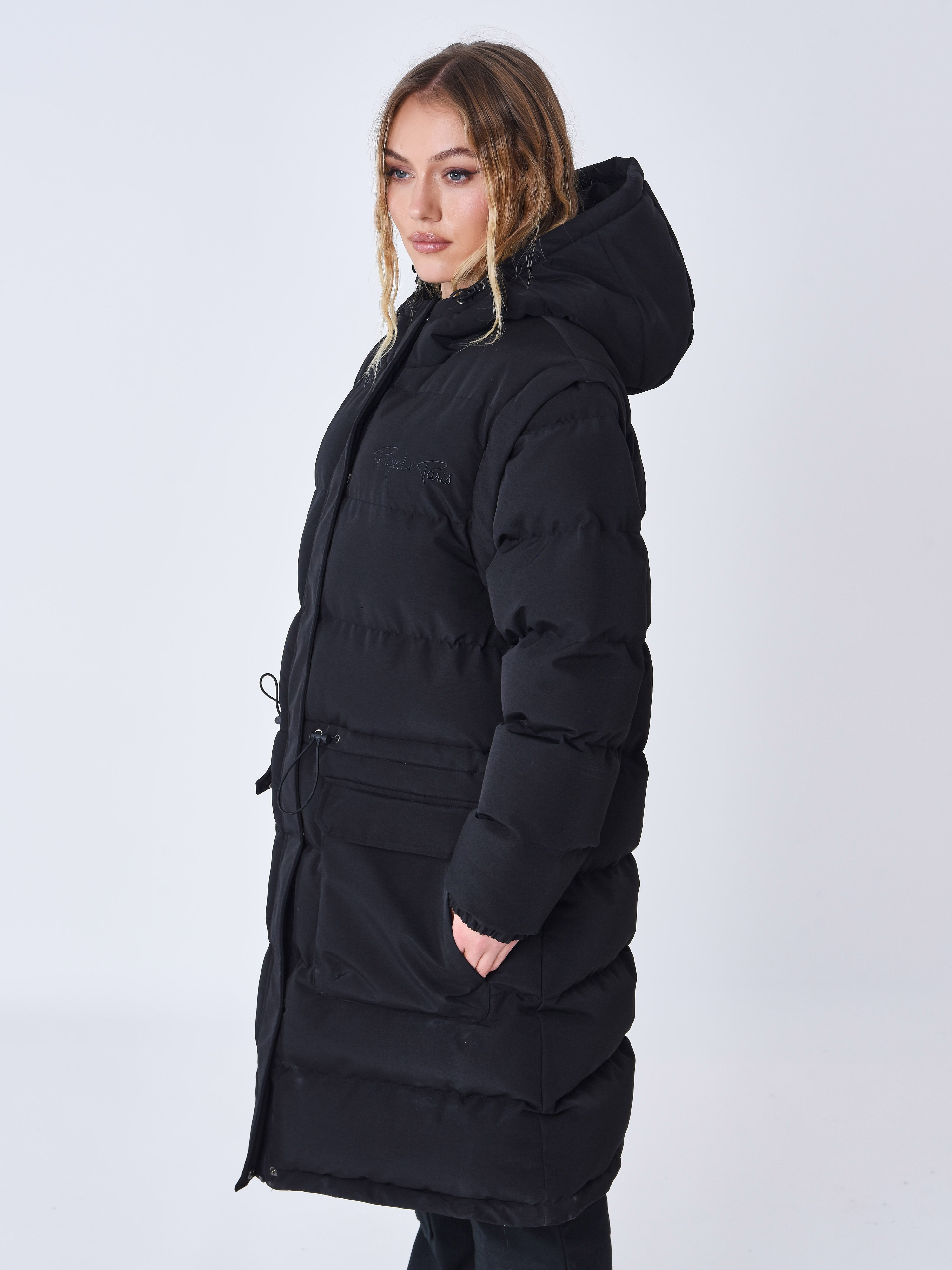Long quilted puffer jacket with removable sleeves-5