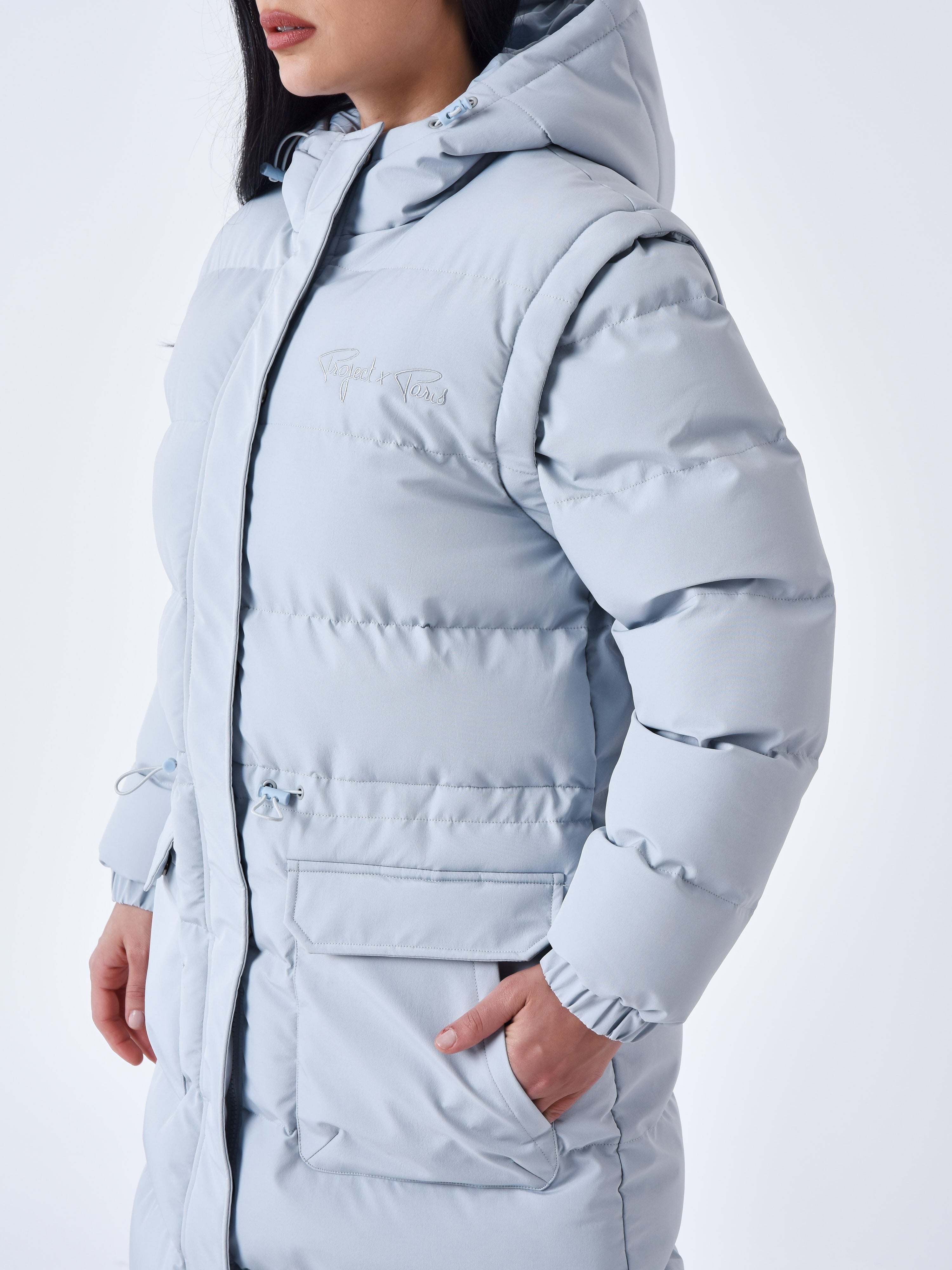 Long quilted puffer jacket with removable sleeves-5