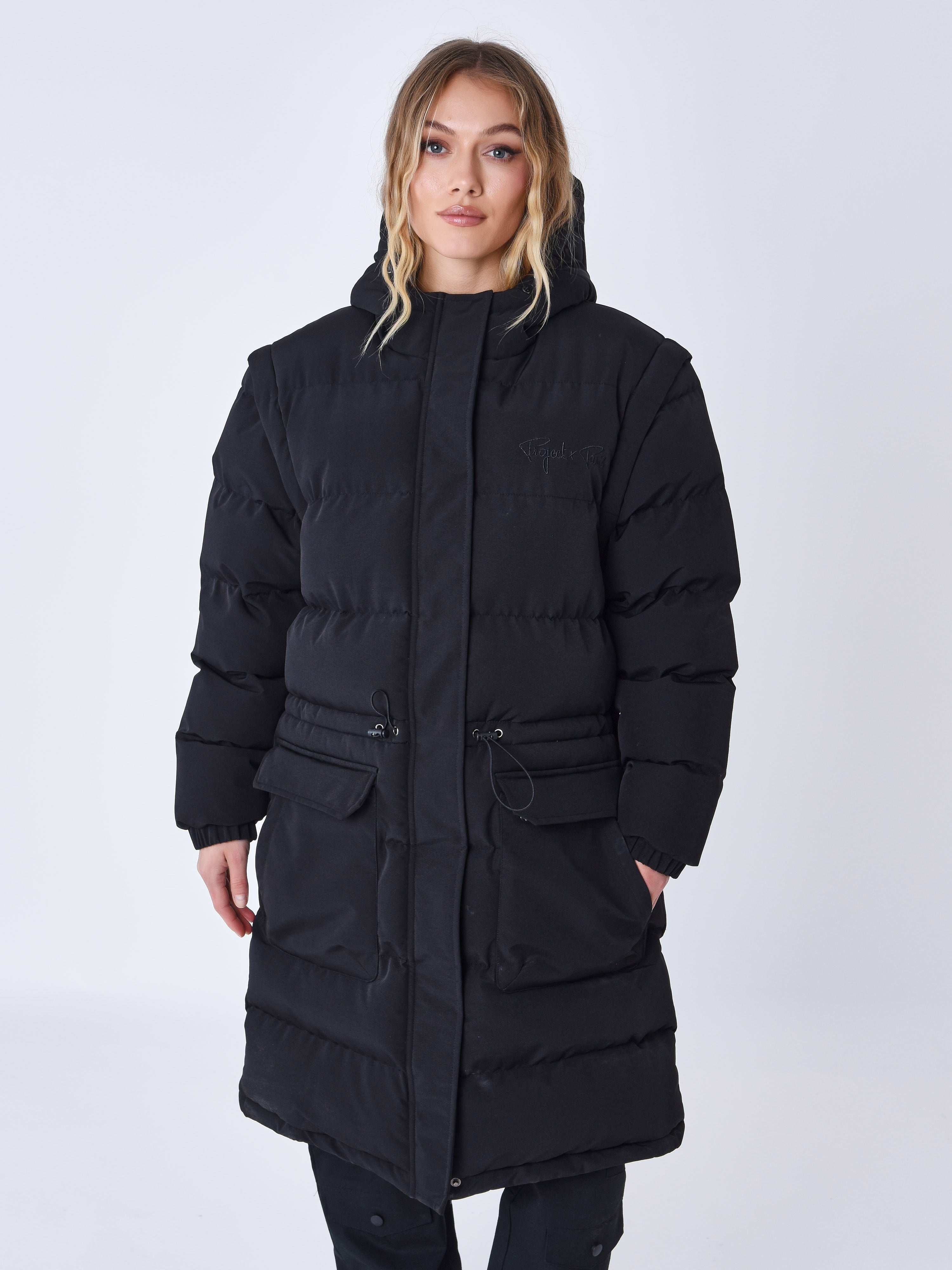 Long quilted puffer jacket with removable sleeves-4