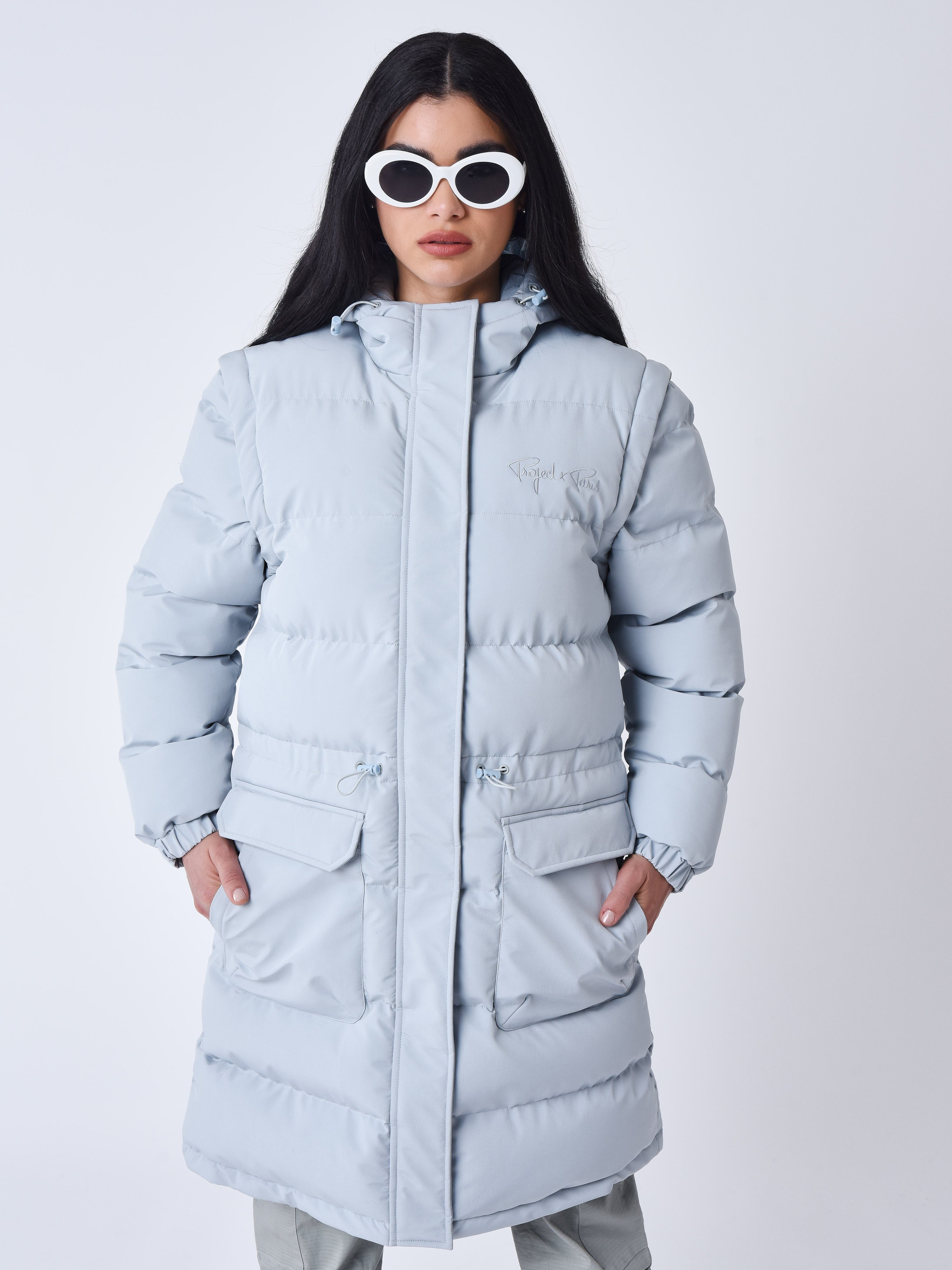Long quilted puffer jacket with removable sleeves-4