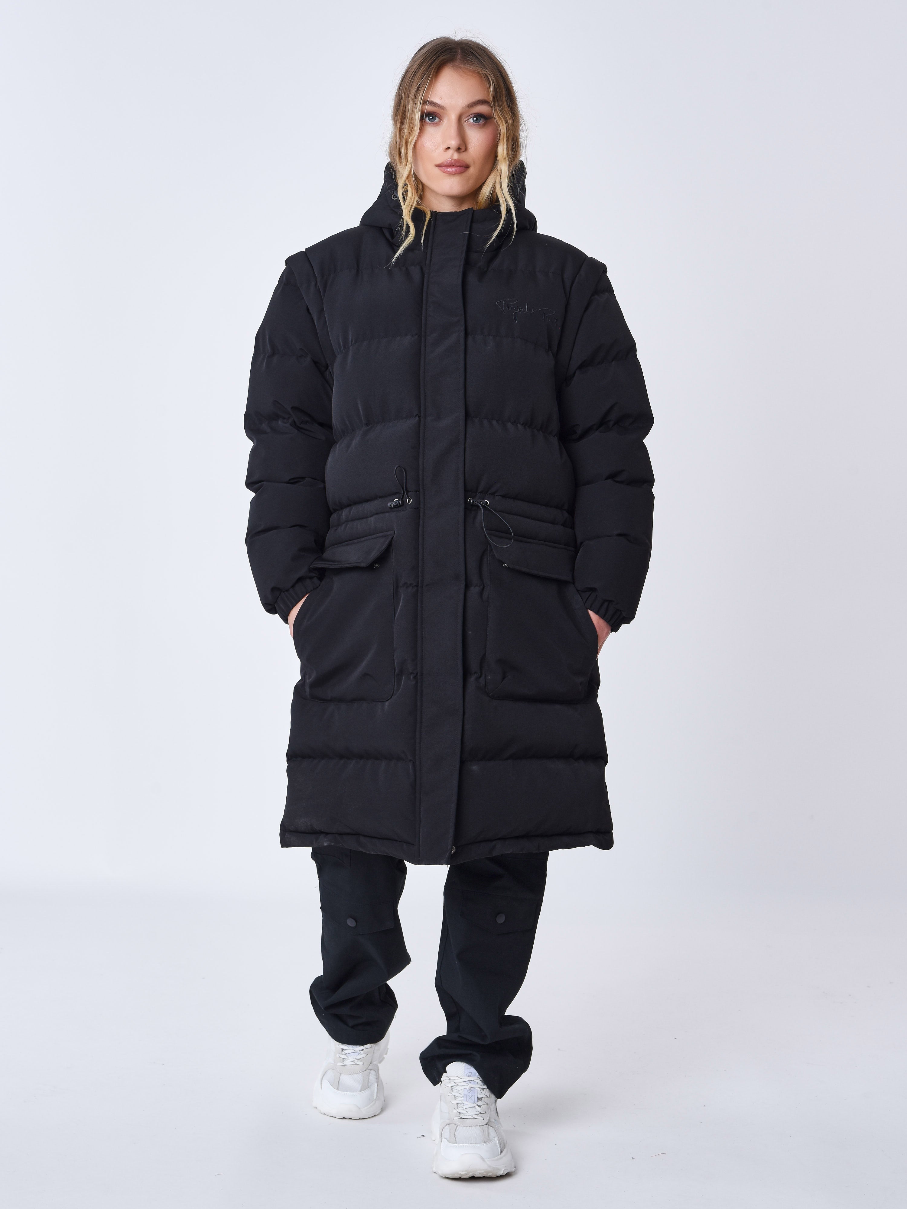 Long quilted puffer jacket with removable sleeves-1