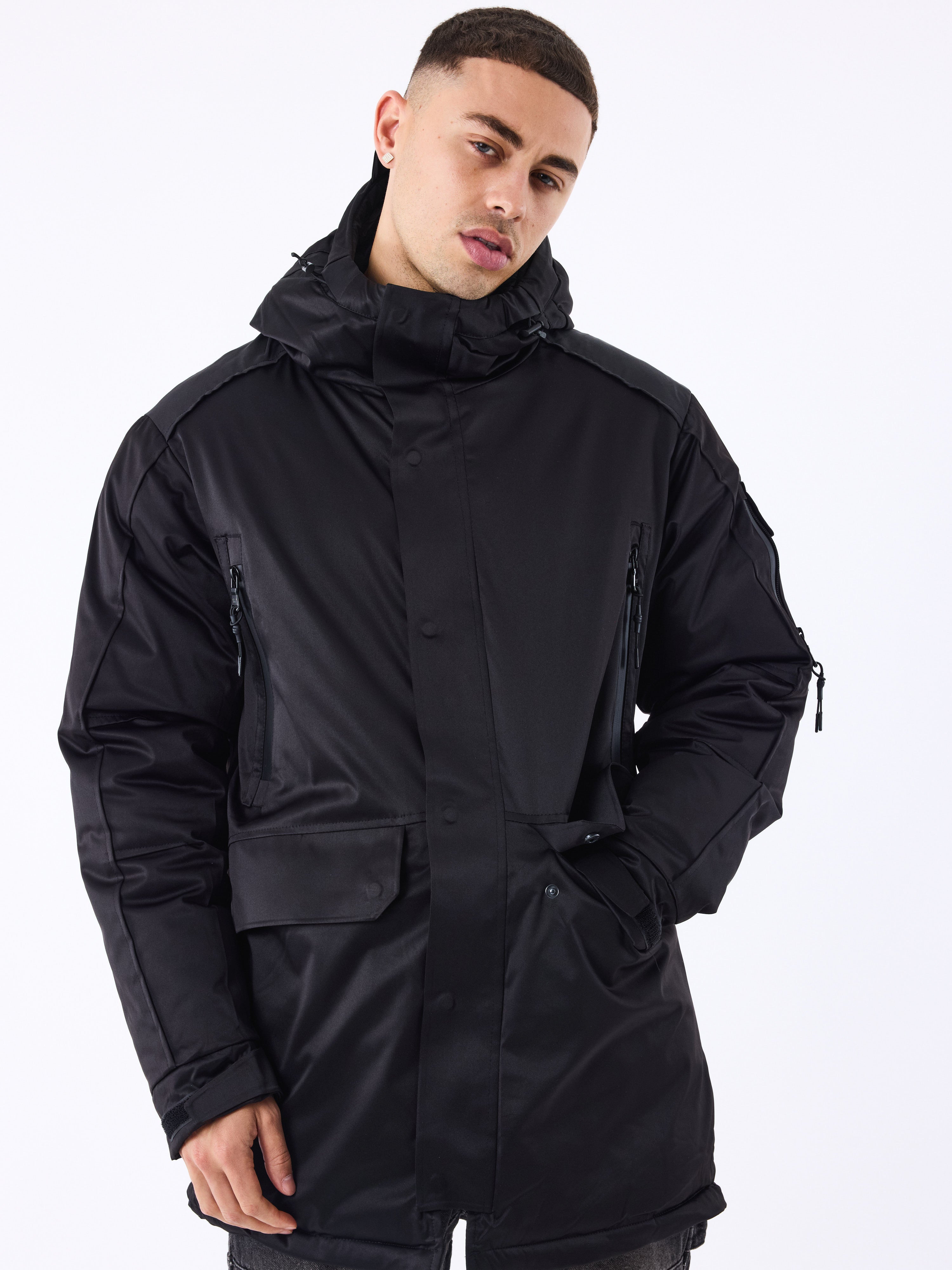 Long multi-pocket down jacket-1