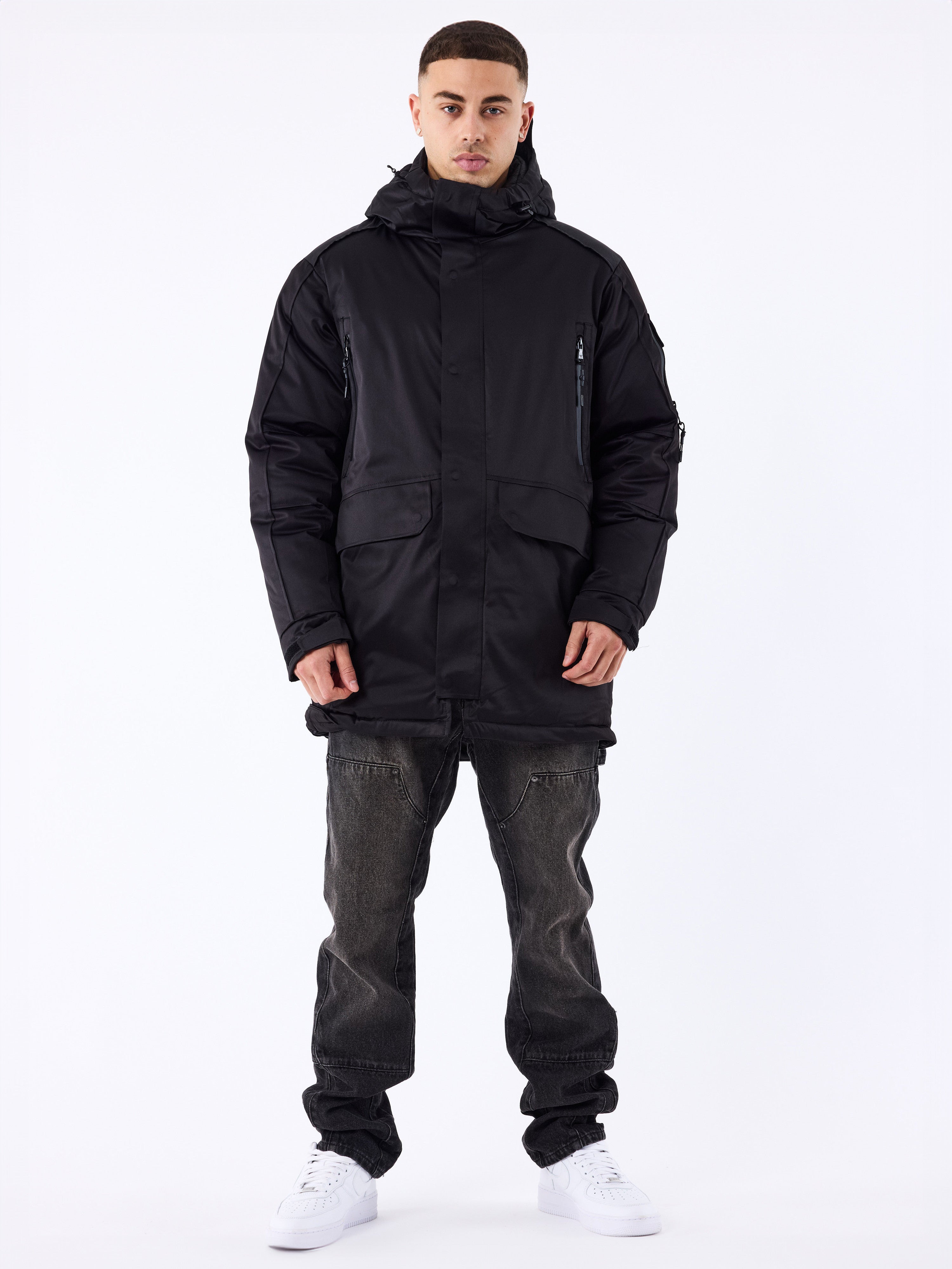 Long multi-pocket down jacket-3