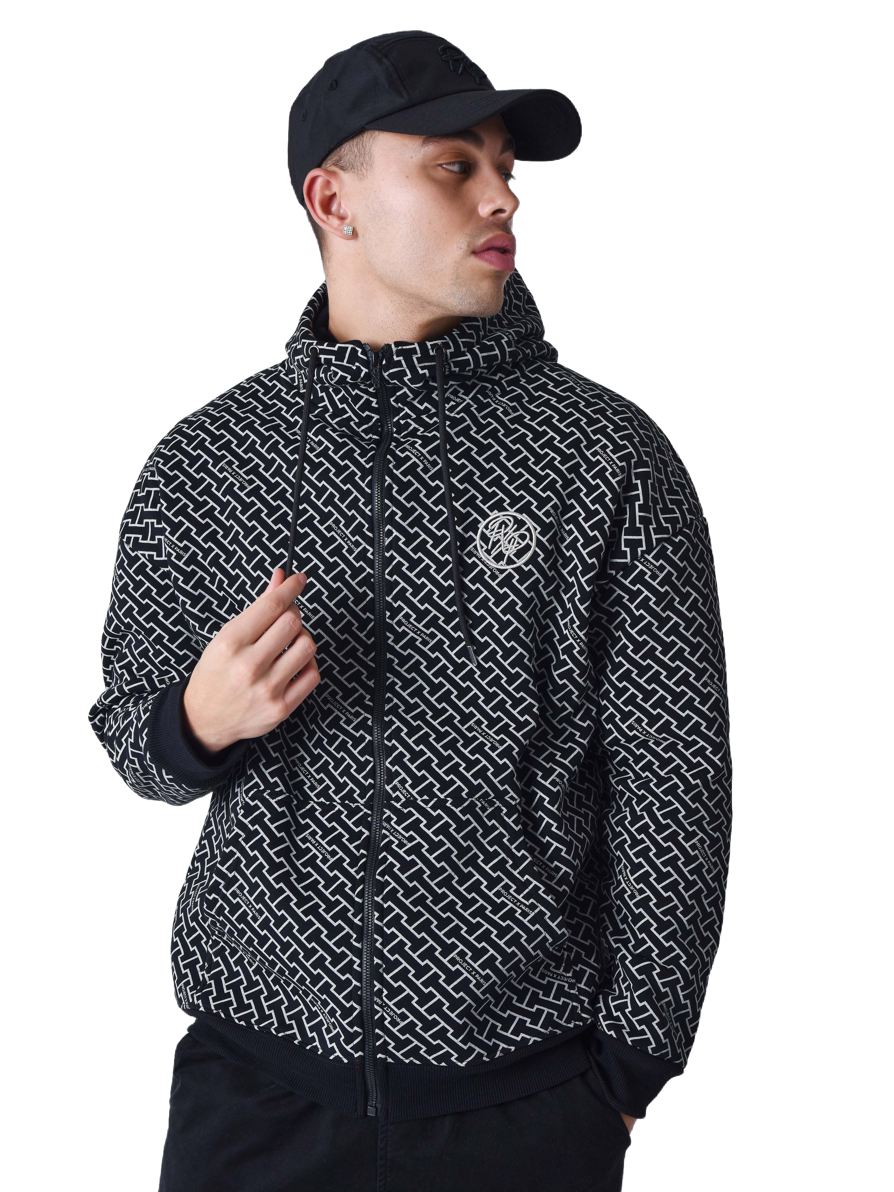 Hættetrøje med lynlås og monogramprint-1