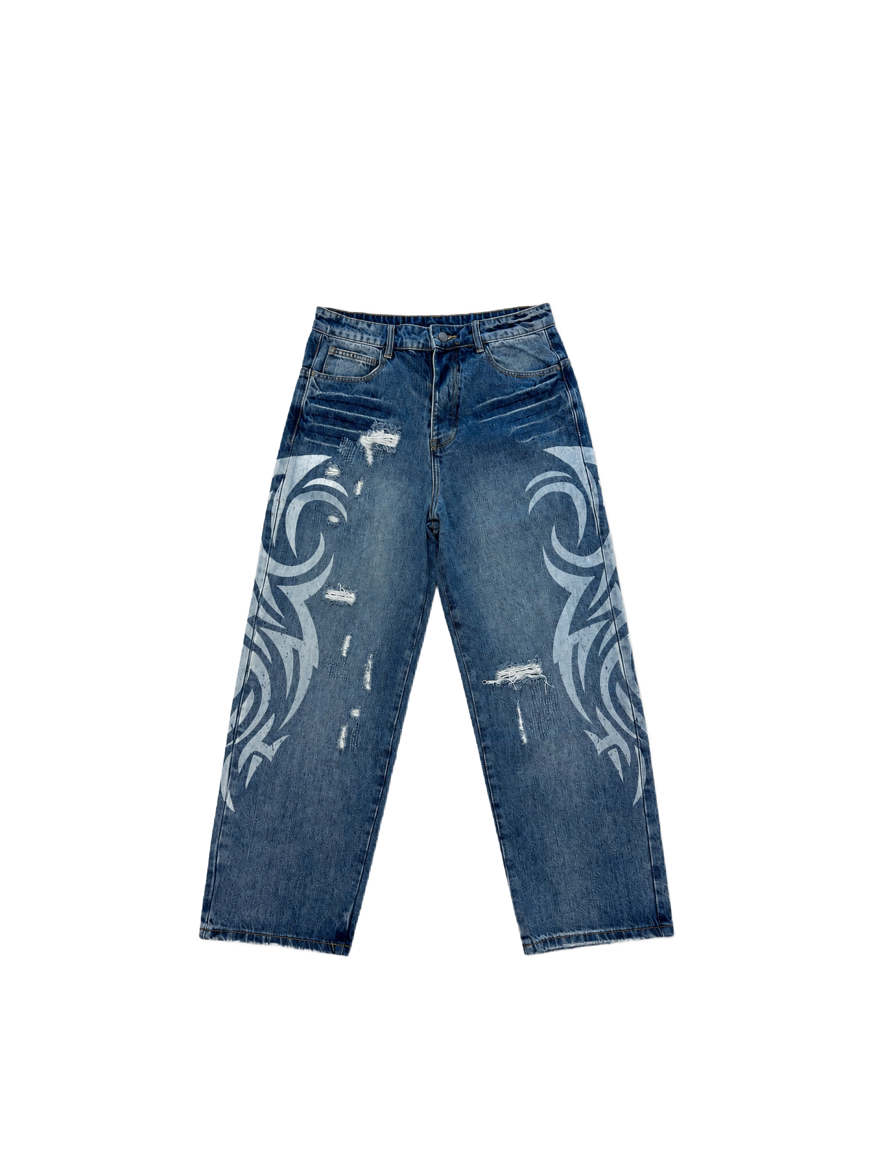 Jean à motif tribal et détails déchirés-1