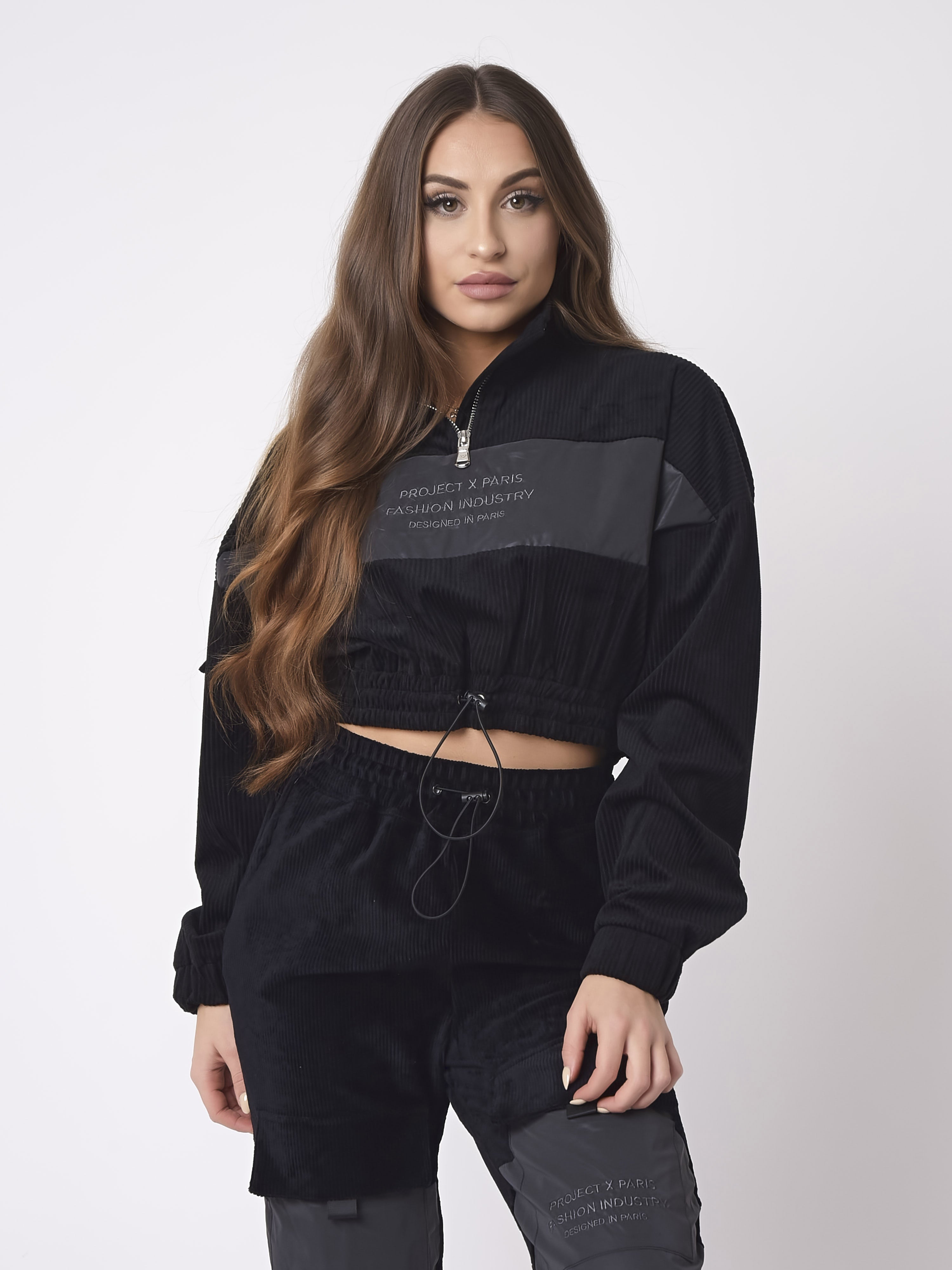 Bluza wkładana z wysokim kołnierzem z prążkowanego aksamitu-3