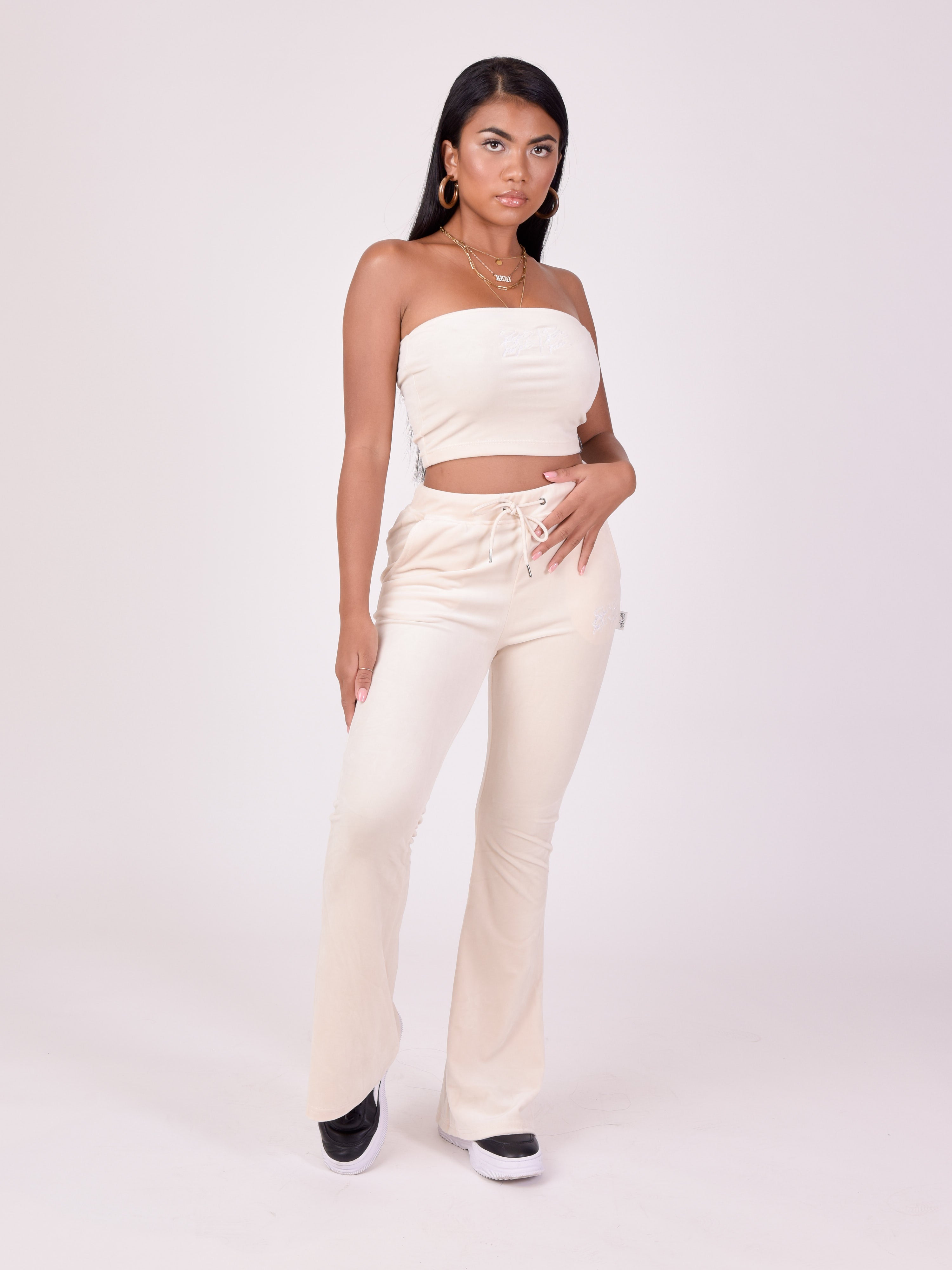 Uitlopende broek van velours met dubbele logo-3