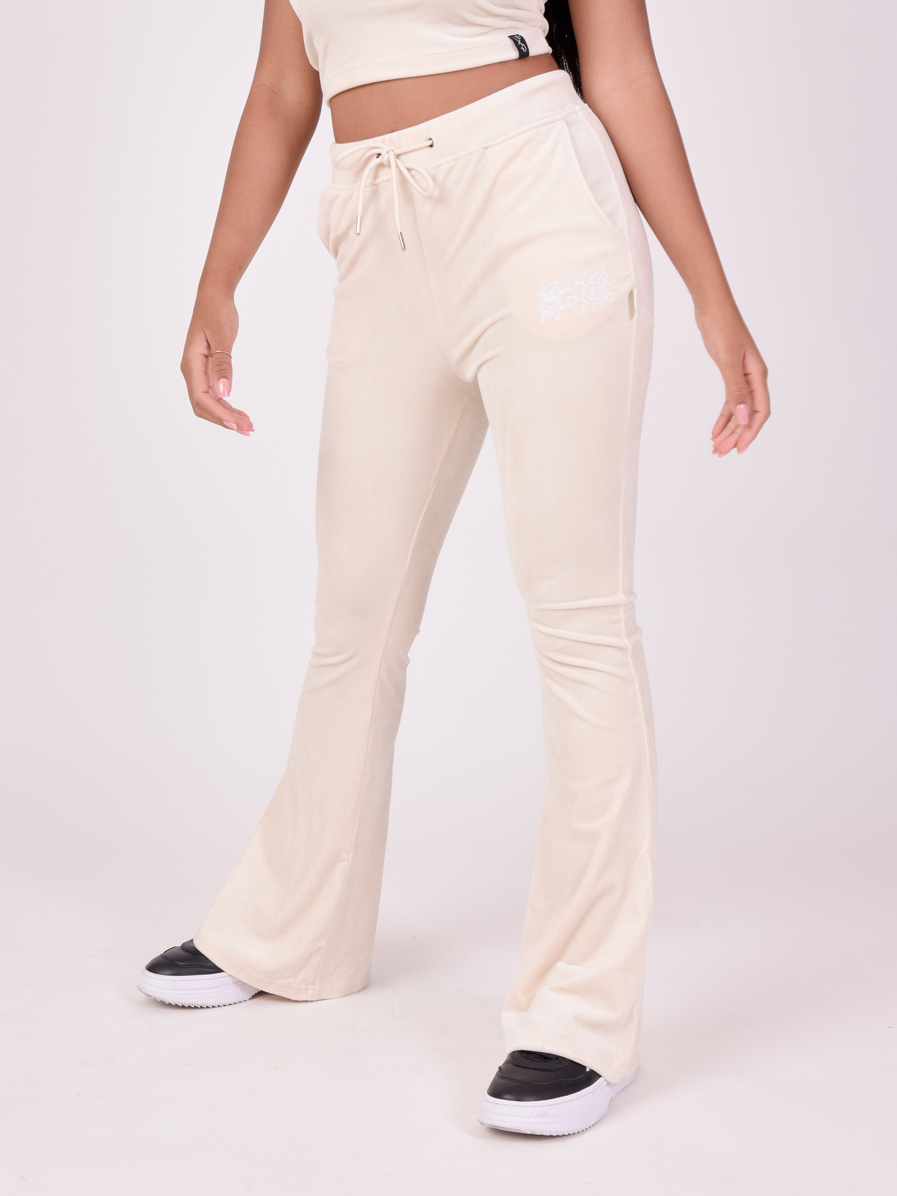 Uitlopende broek van velours met dubbele logo-7