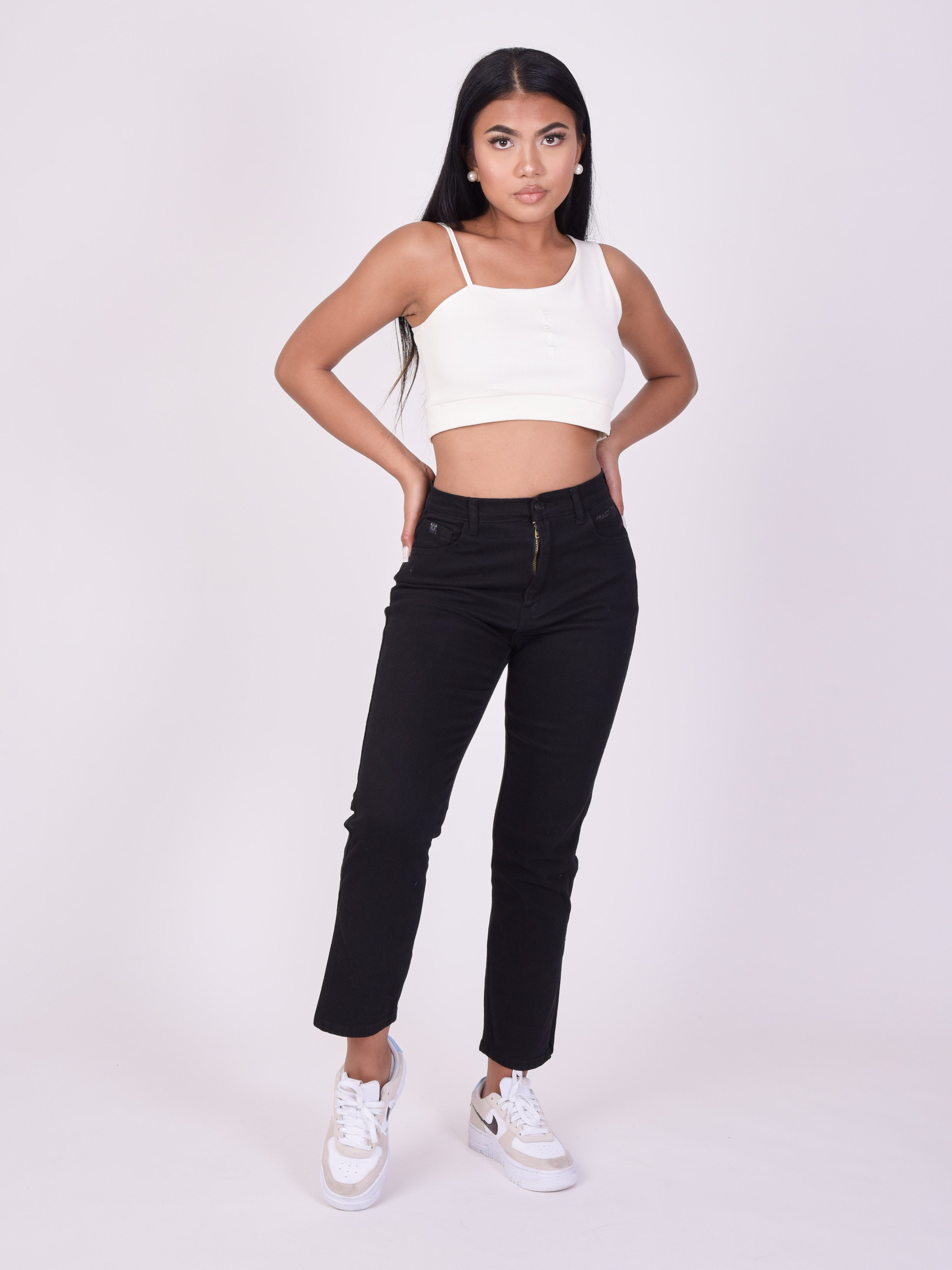 Straight flared jeans with slit-5