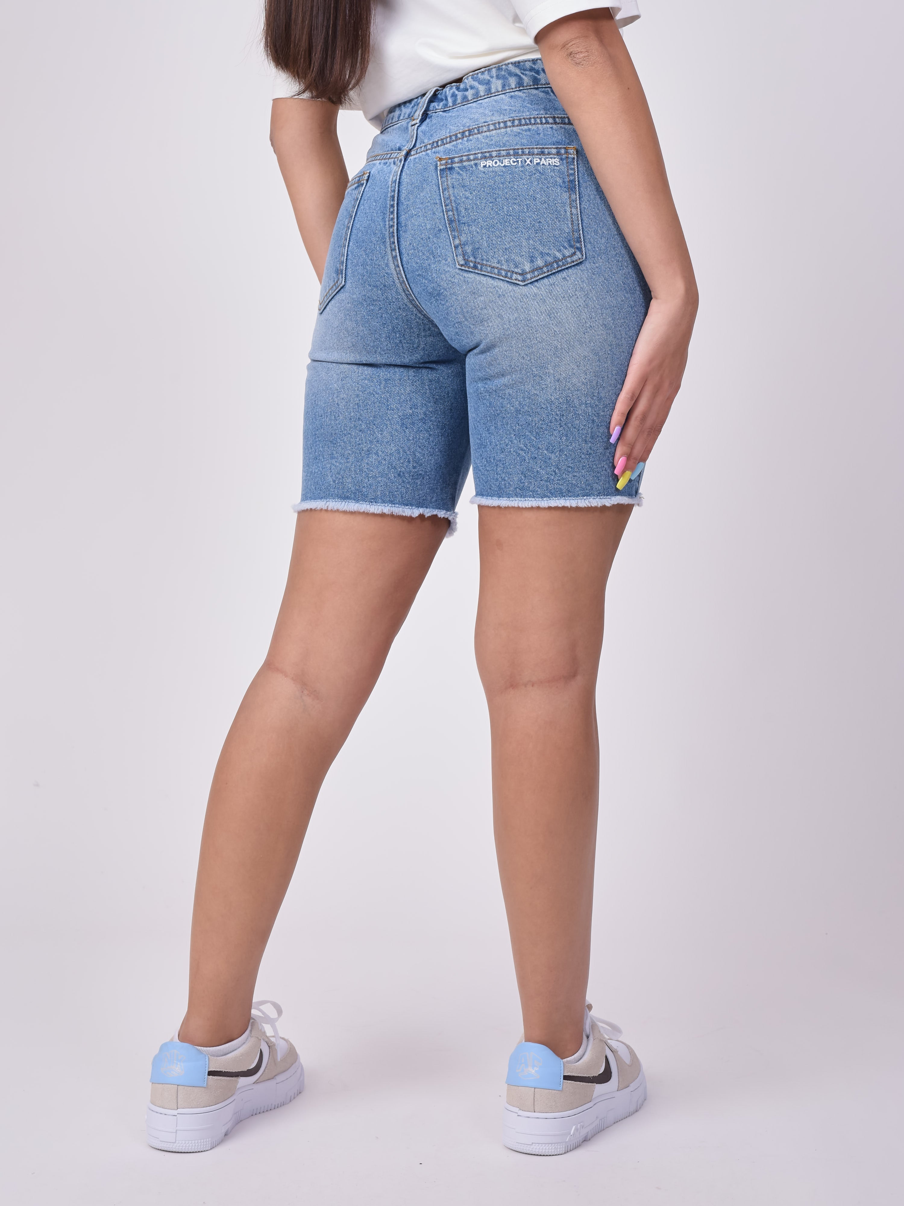 Denim short met rafelrand-4