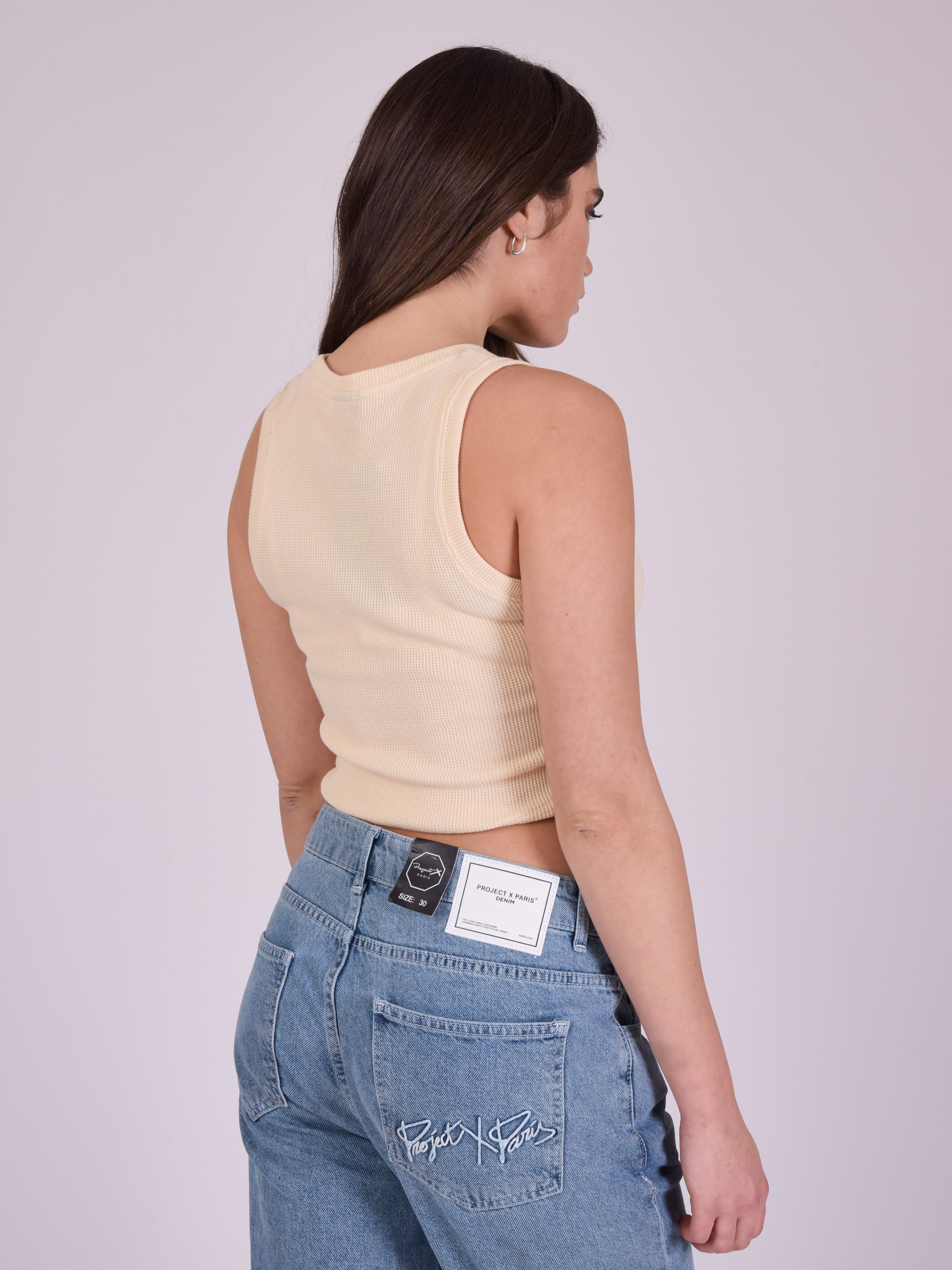 Sleeveless top with honeycomb effect-5