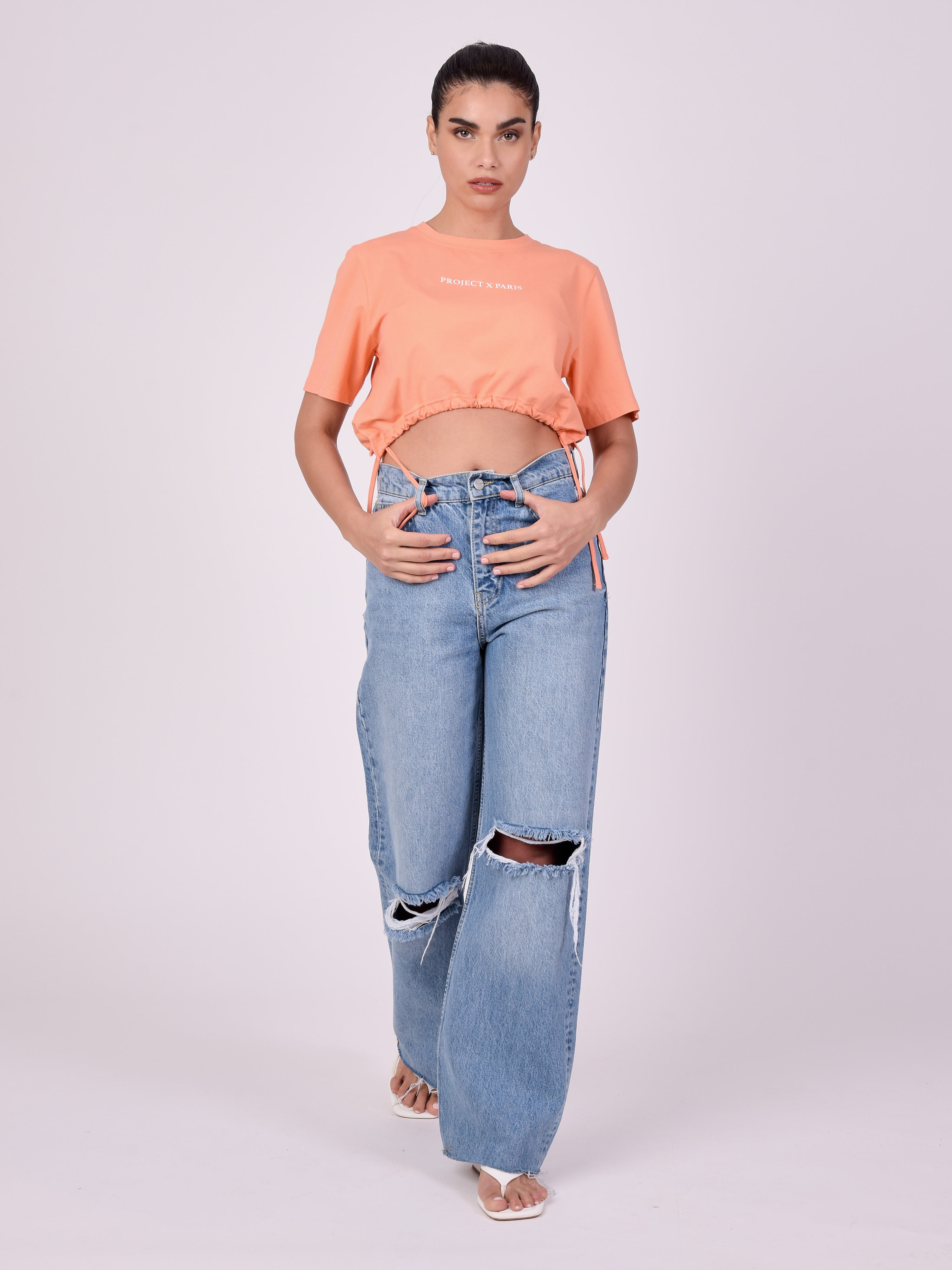 T-shirt crop avec cordon de serrage-3