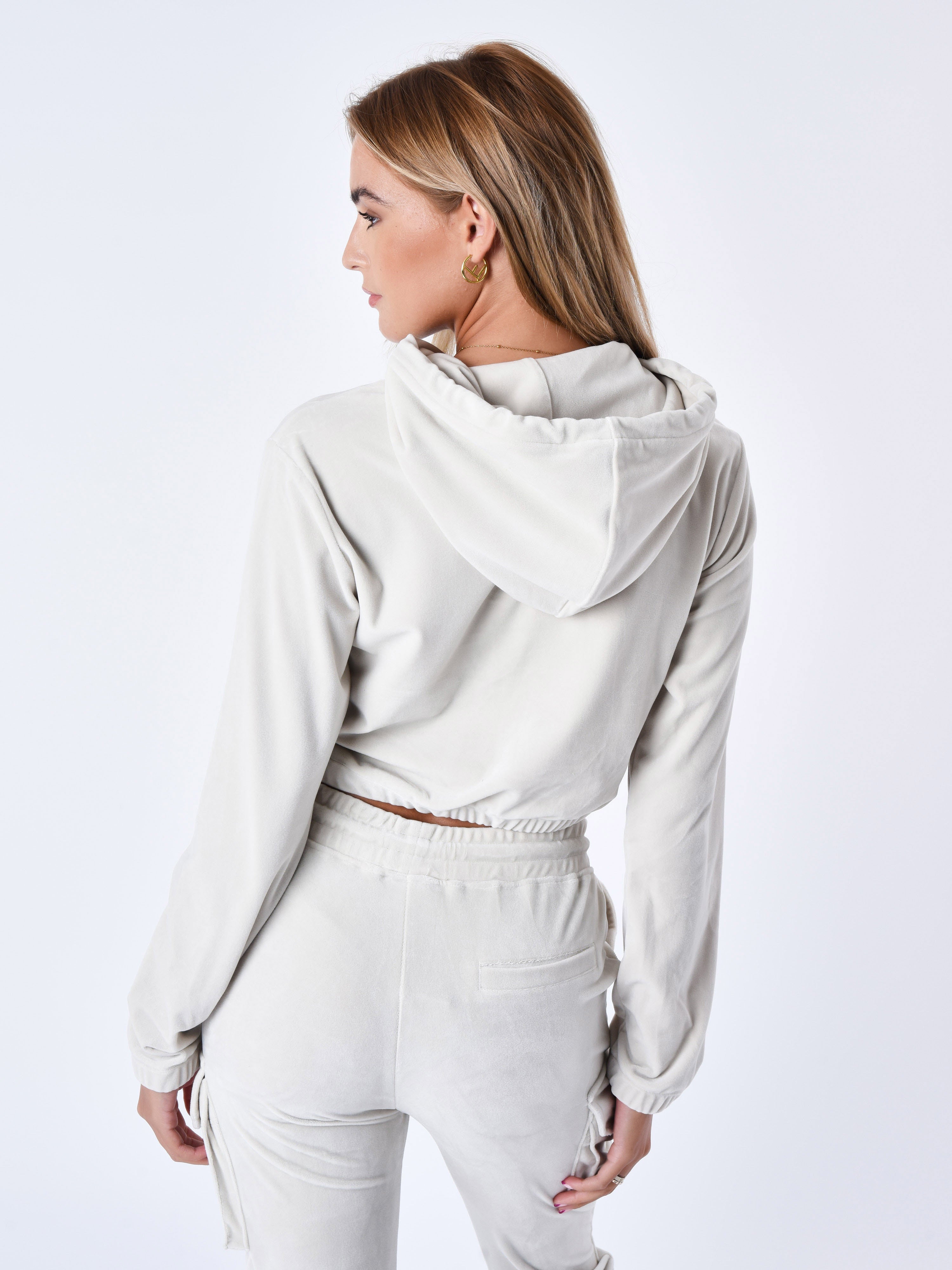 Korte hoodie in velours signature-5