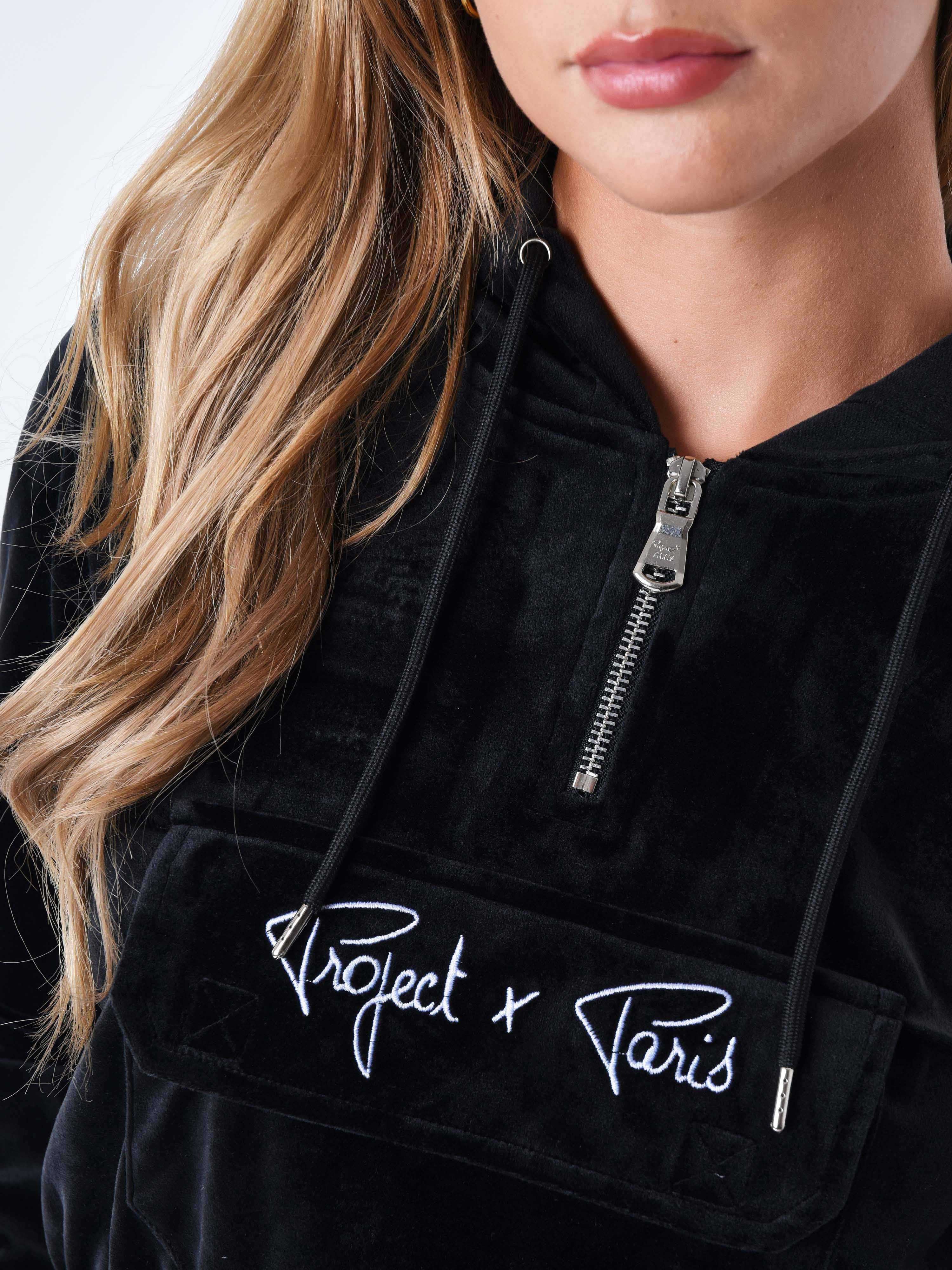 Korte hoodie in velours signature-6