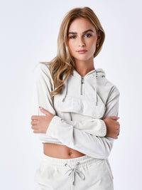 Krótka welurowa bluza z kapturem Signature