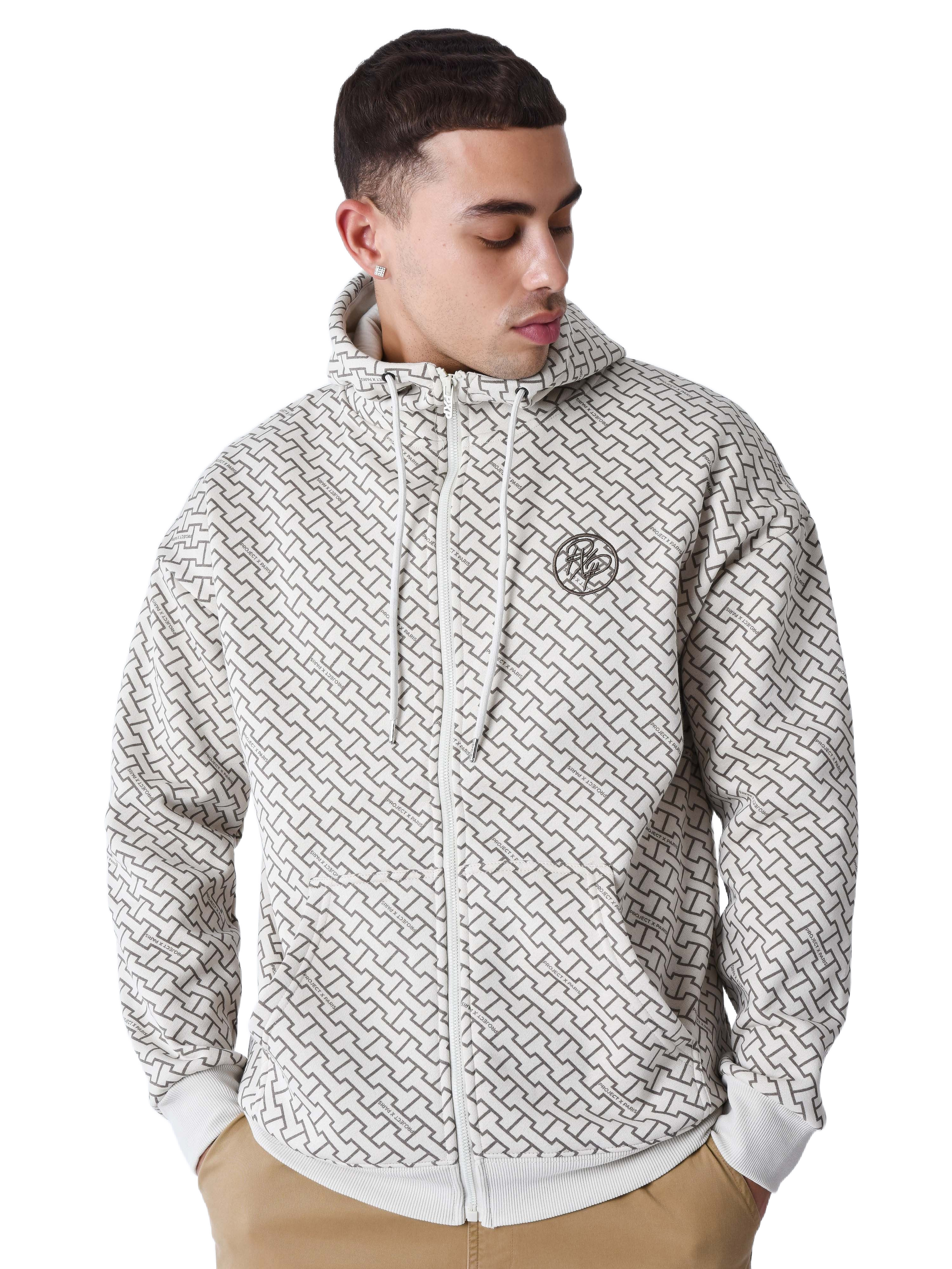 Sweatshirt com Capuz com Zíper e Estampa de Monograma-1