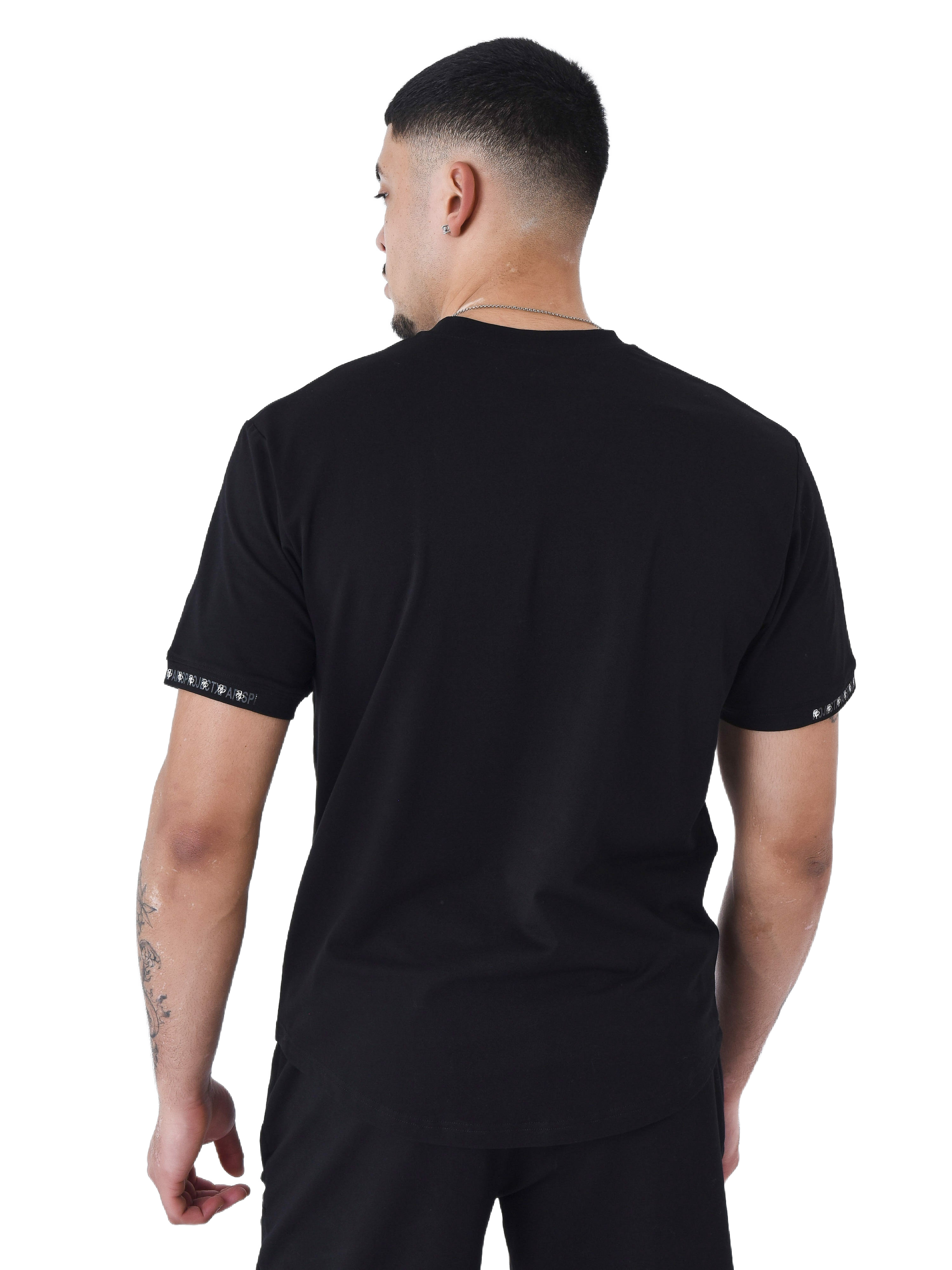 Effen T-shirt met logoband-5