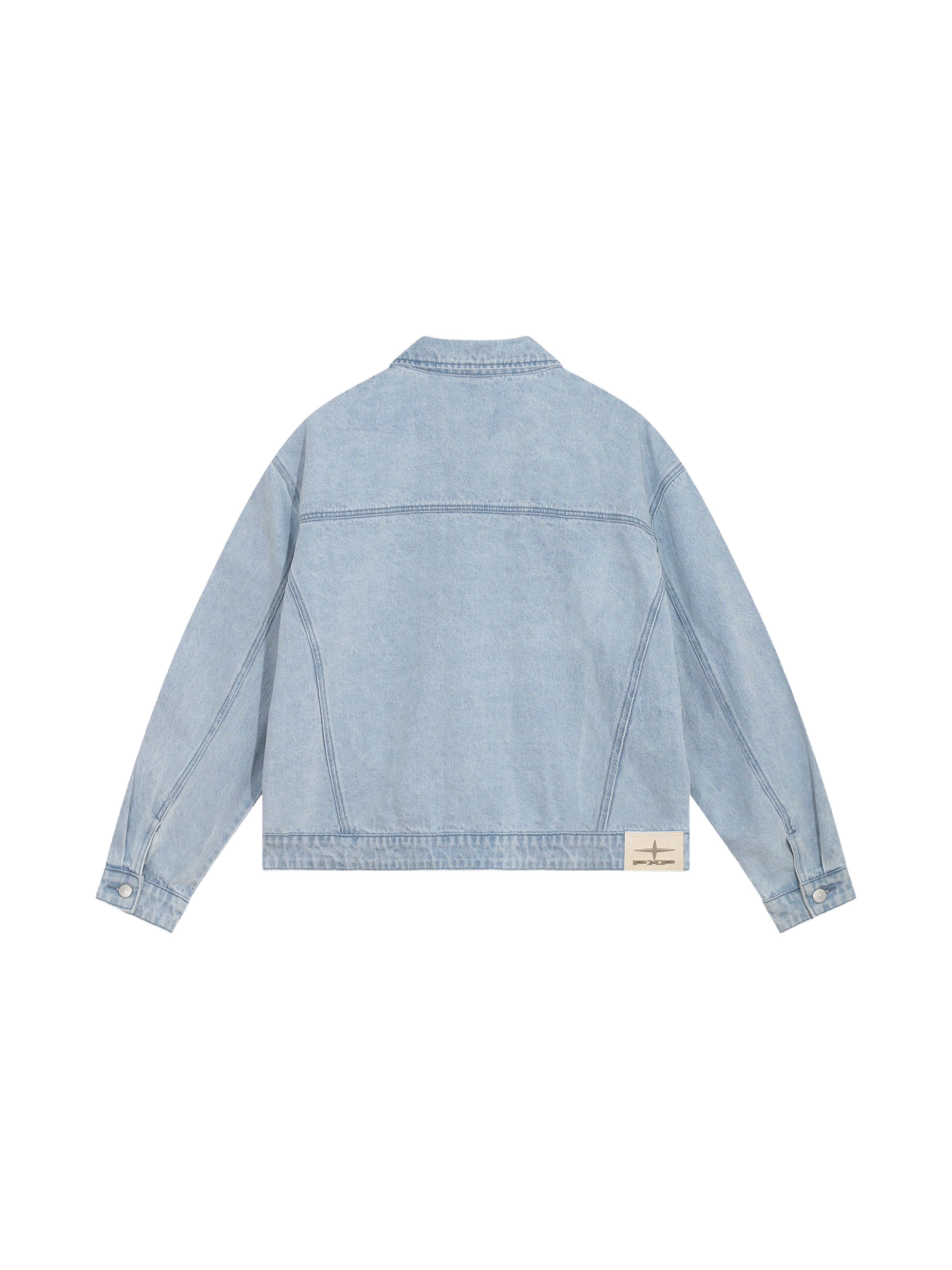 Veste oversize en denim bleu délavé à surpiqûres Polaris-9