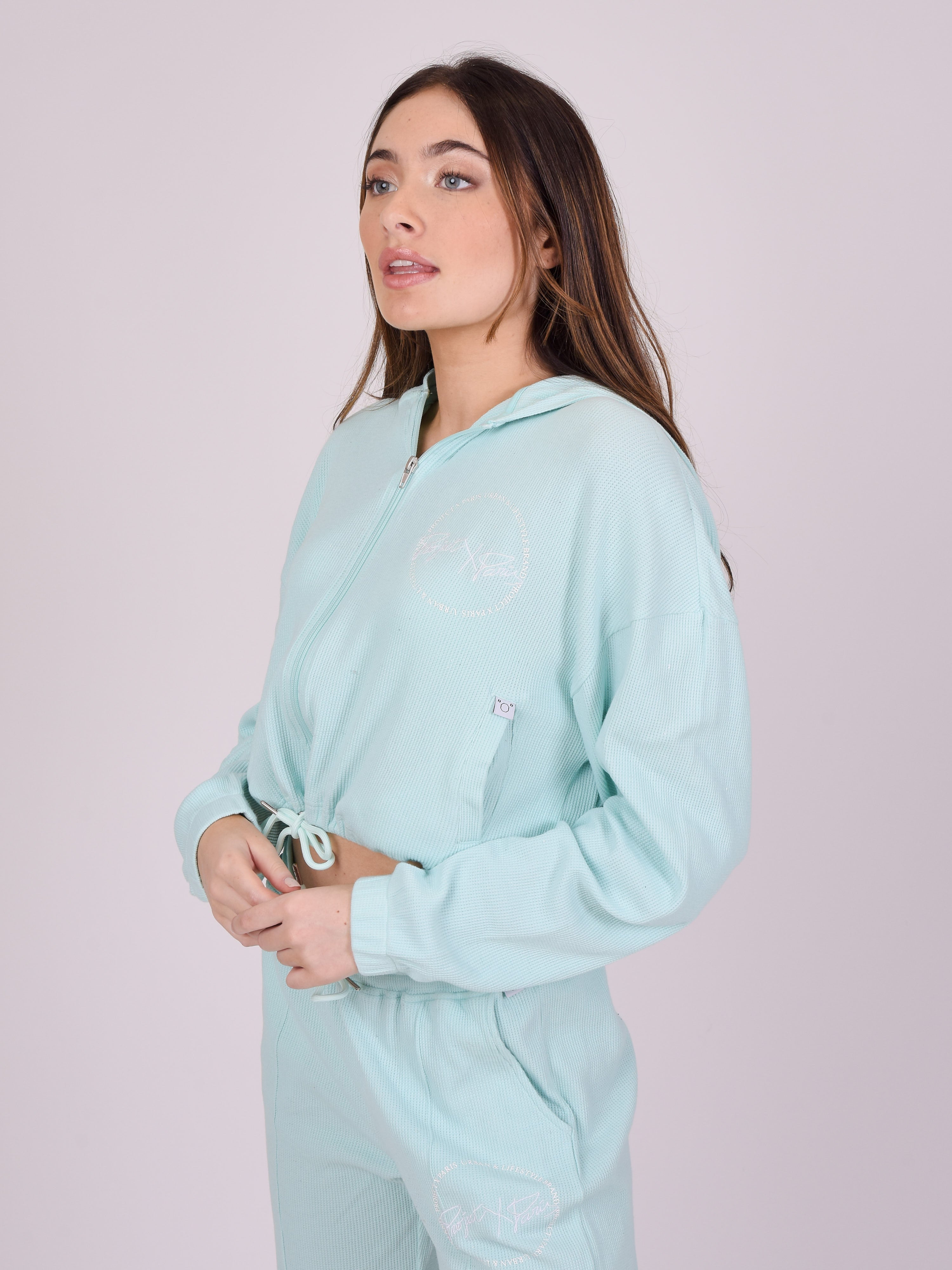 gilet-a-capuche-effet-nid-d-abeille-cyan