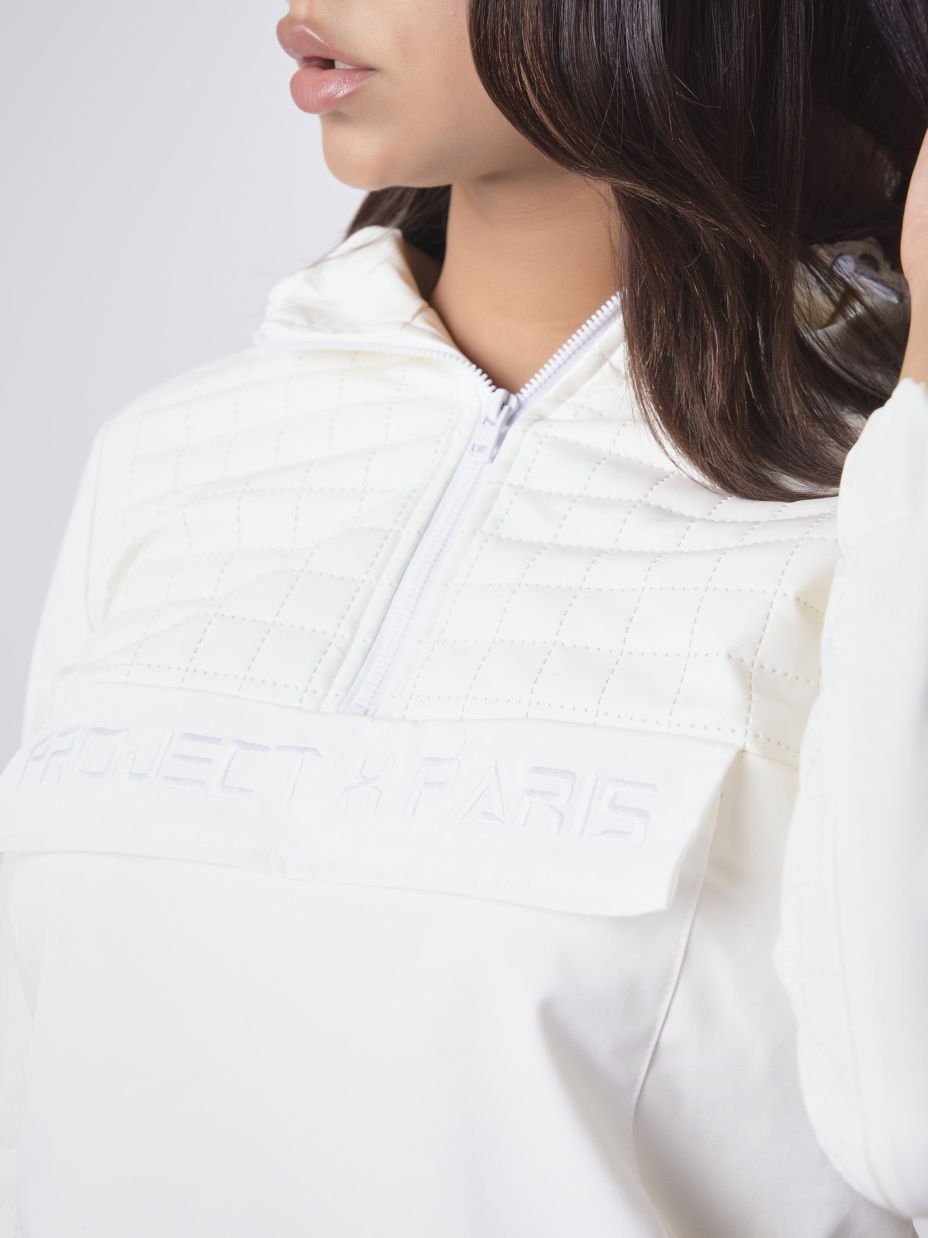 Hoodie mit quadratischer Steppung aus Kunstleder zum Überziehen-6