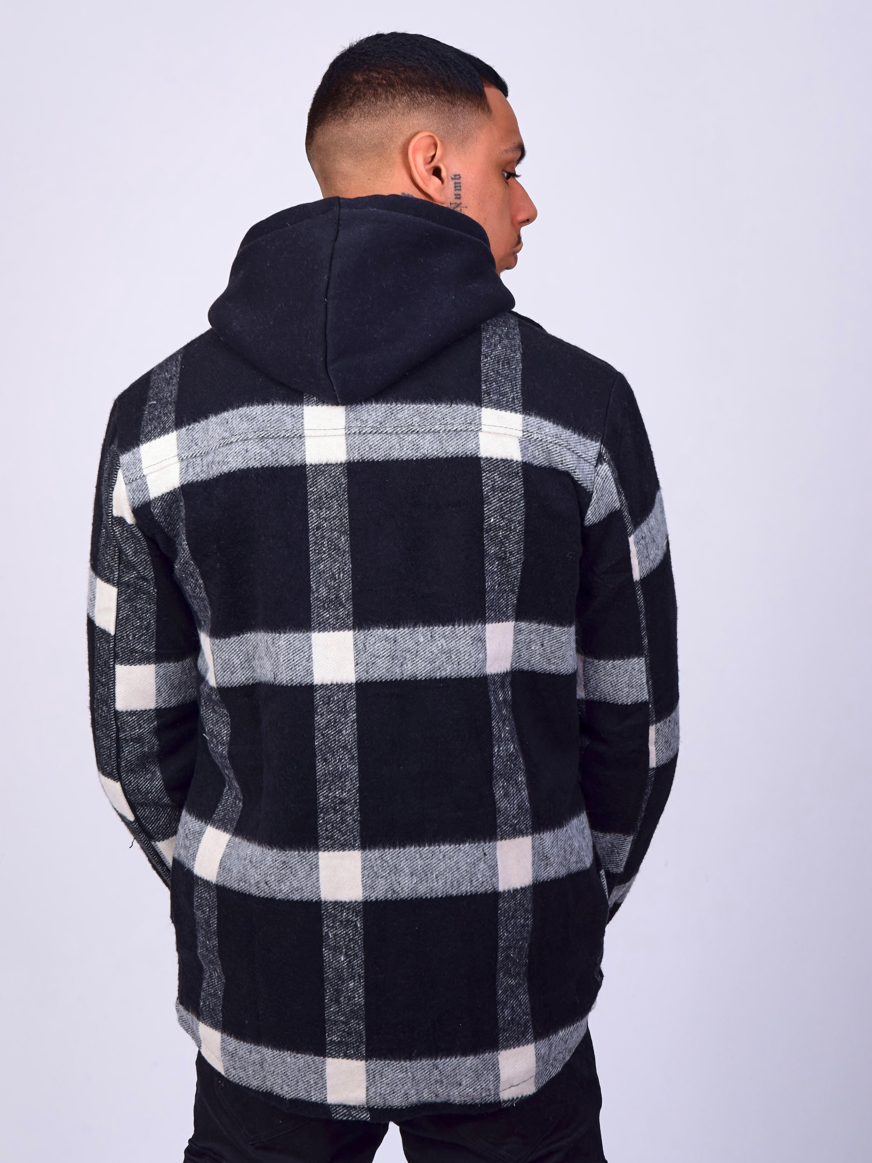 Unisex overshirt with maxi check pattern in white and black-4