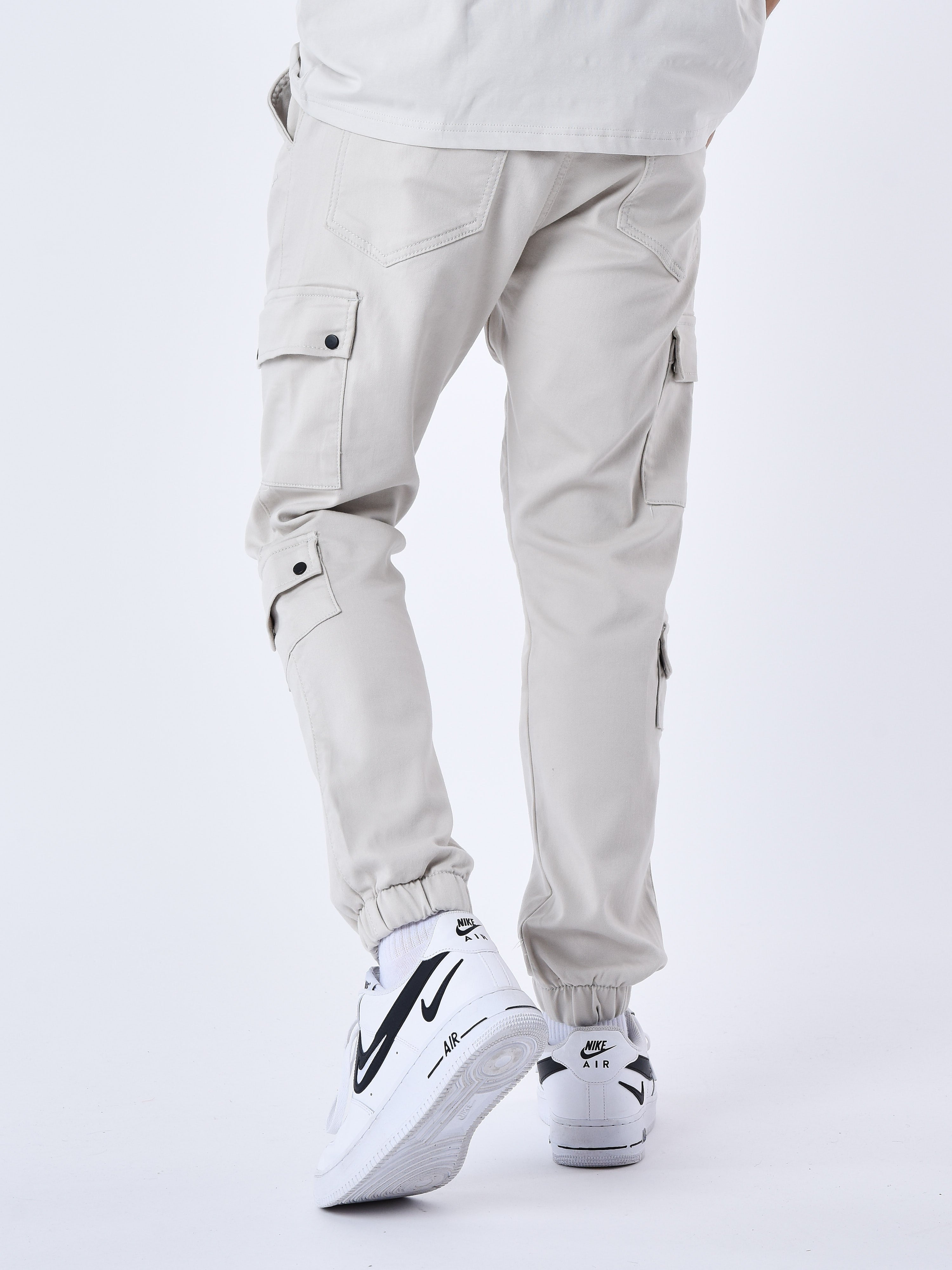 Multi-pocket cargo pants with elastic tightening-5