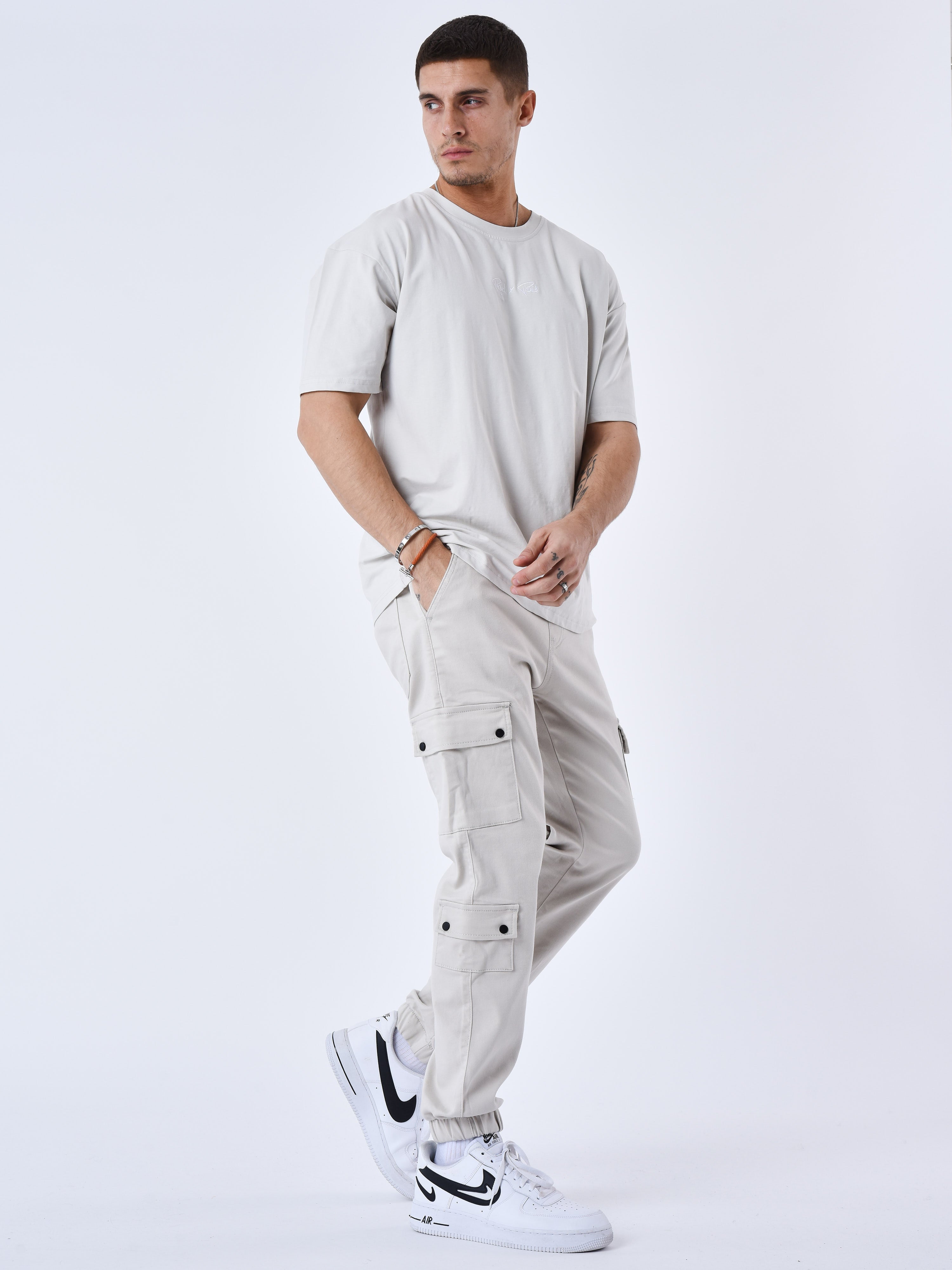 Multi-pocket cargo pants with elastic tightening-2