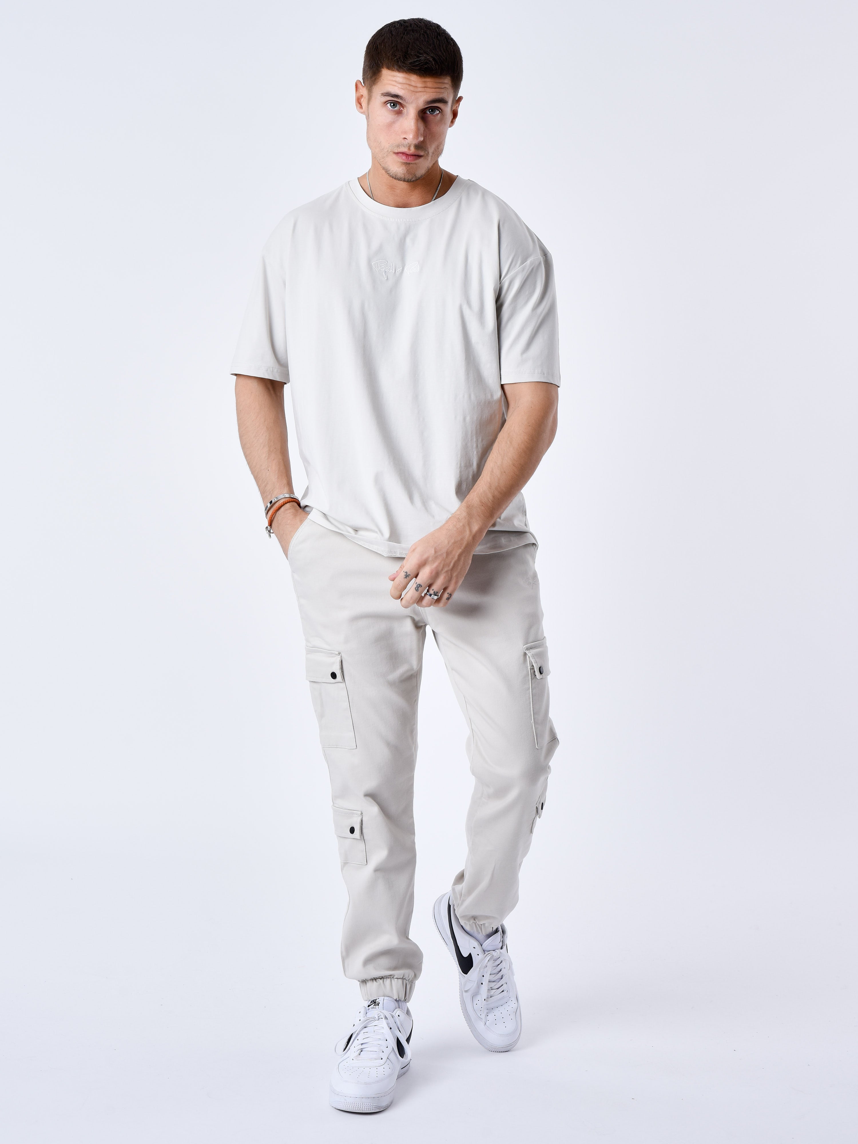 Multi-pocket cargo pants with elastic tightening-3