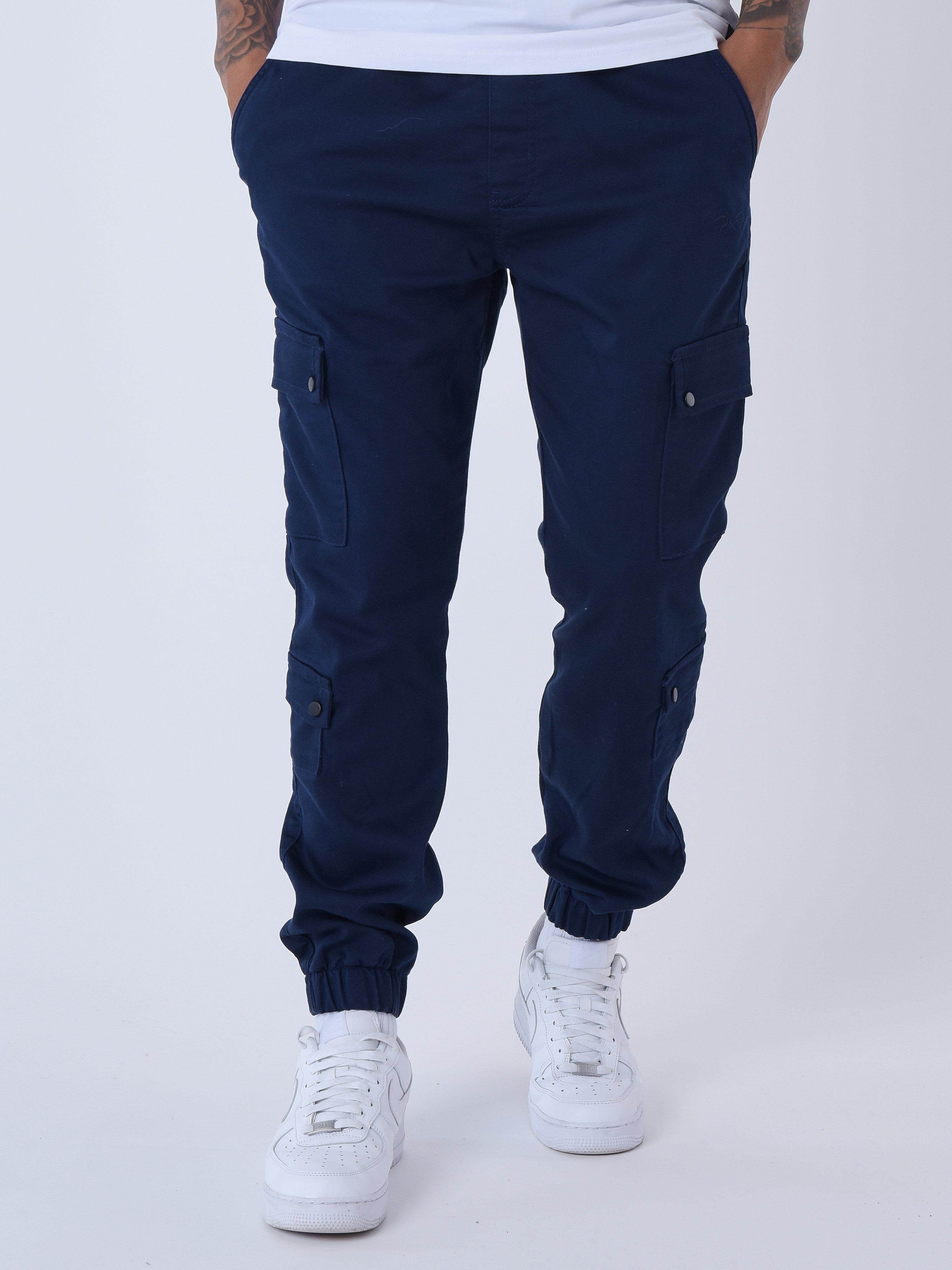 Multi-pocket cargo pants with elastic tightening-2