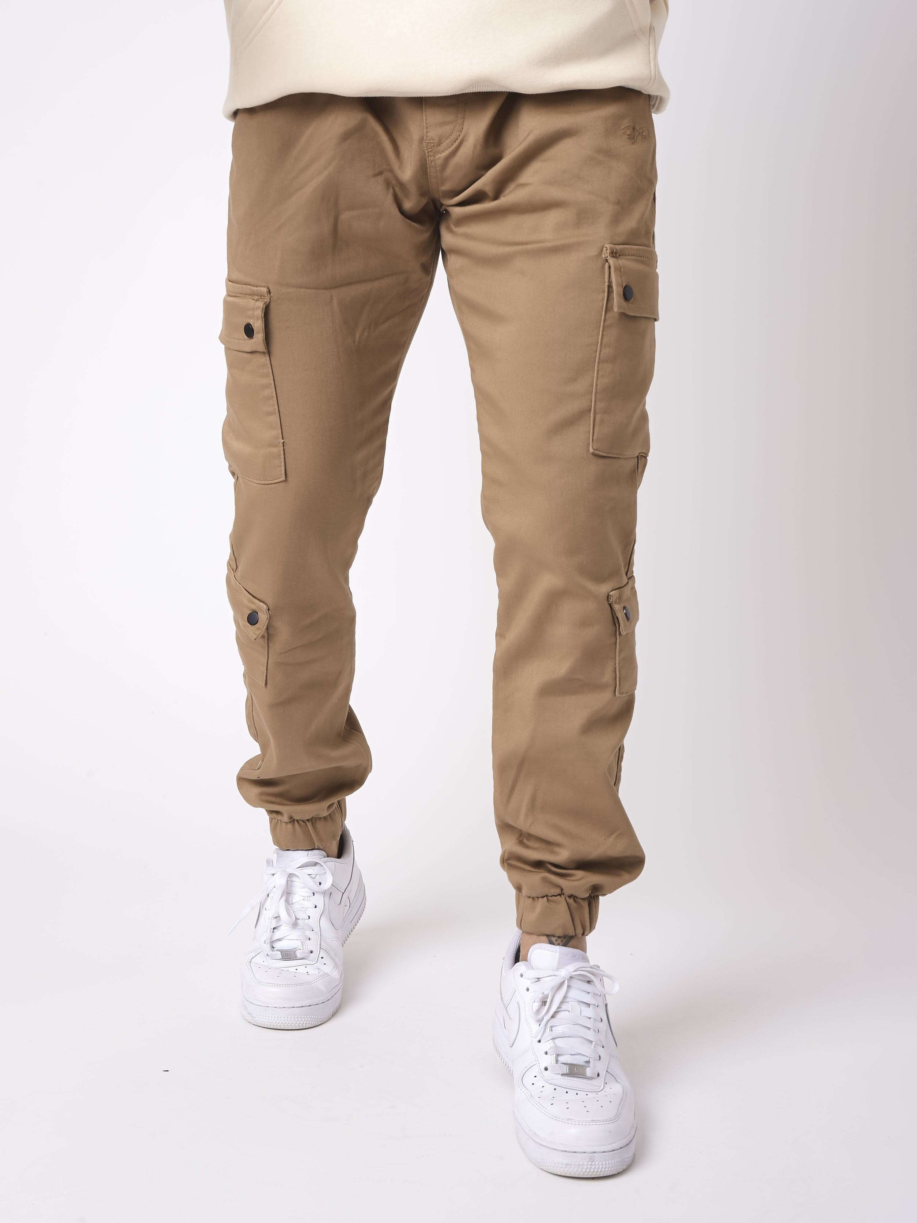 Multi-pocket cargo pants with elastic tightening-4