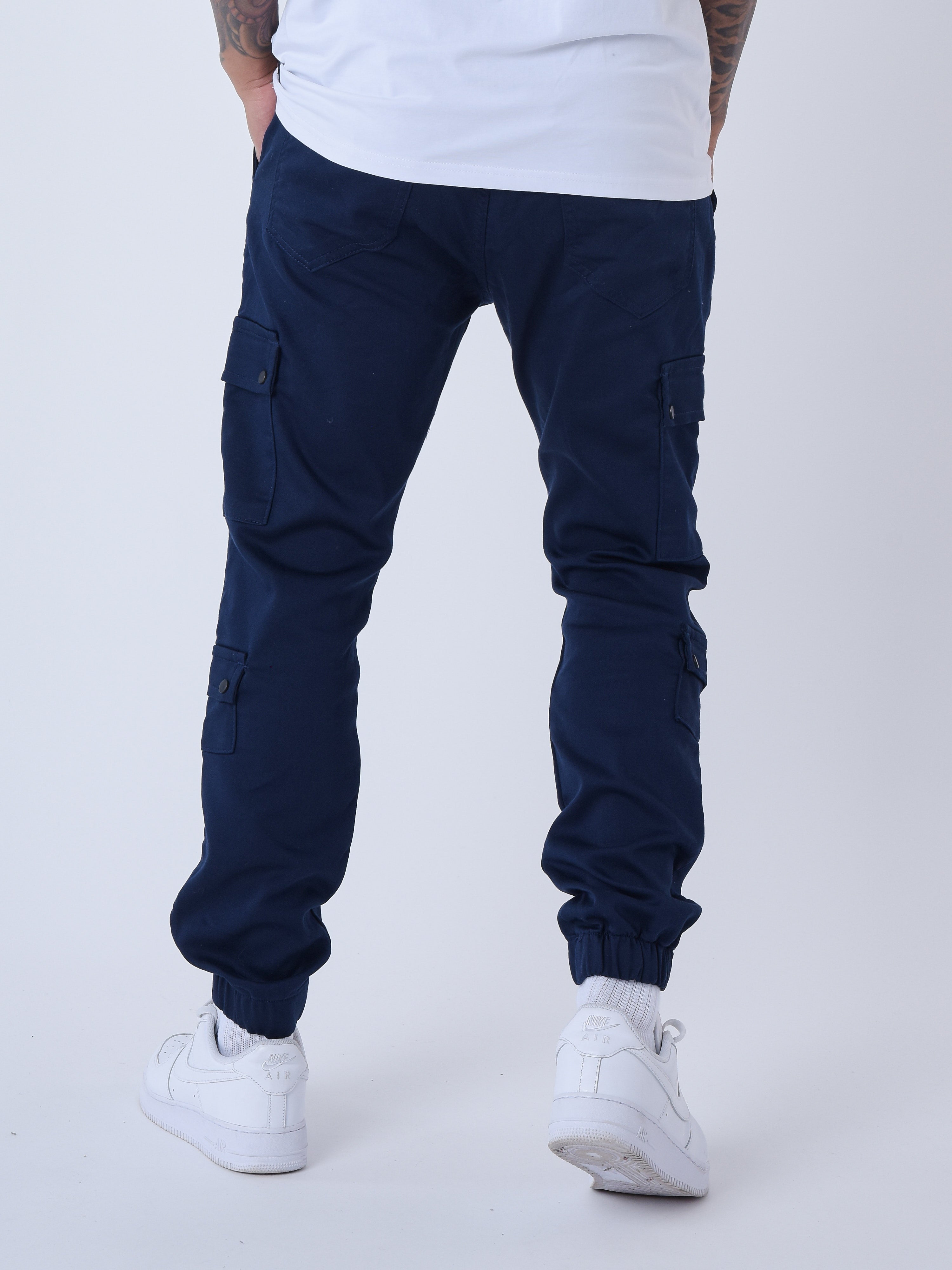 Multi-pocket cargo pants with elastic tightening-5