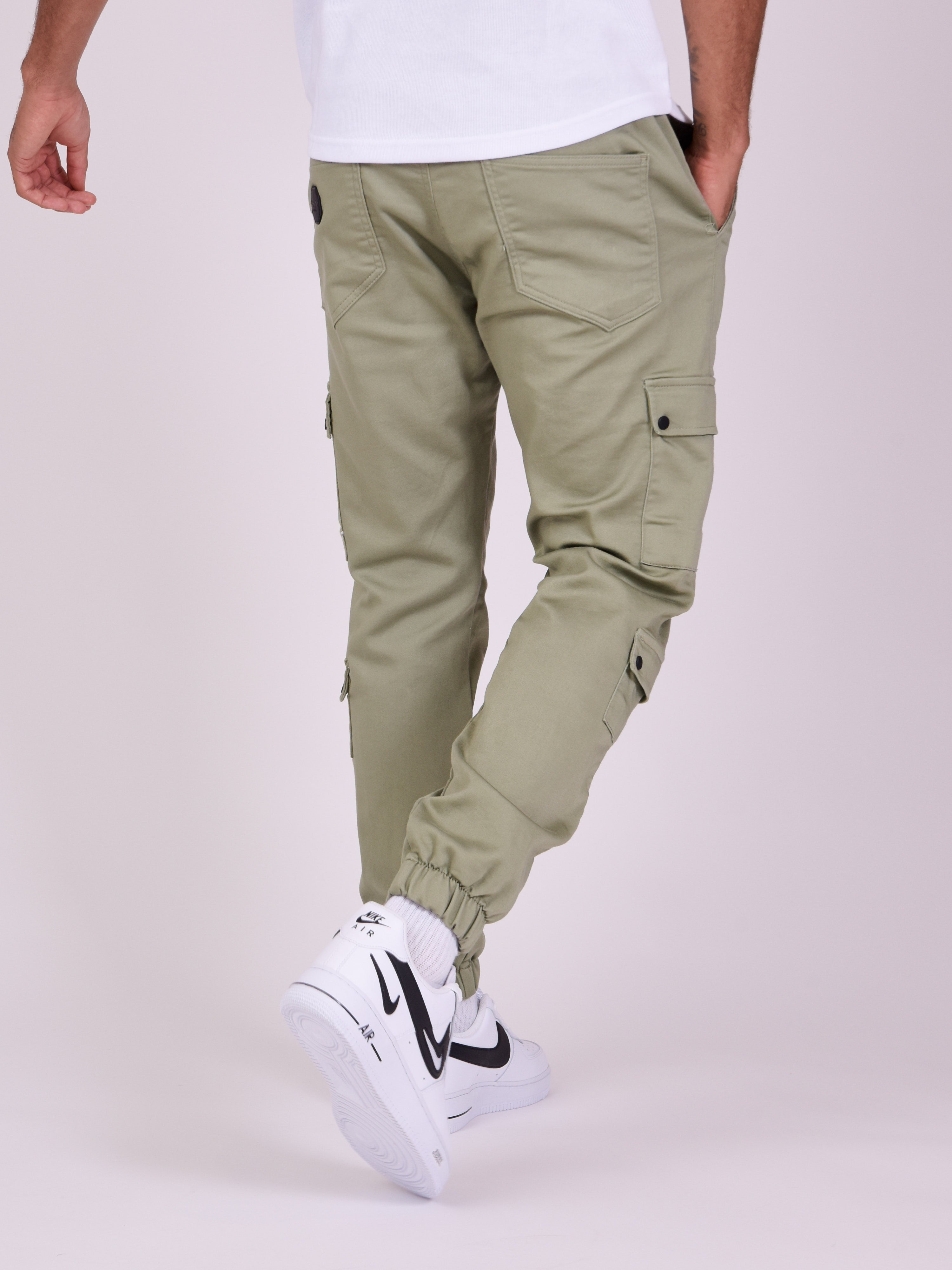 Multi-pocket cargo pants with elastic tightening-5