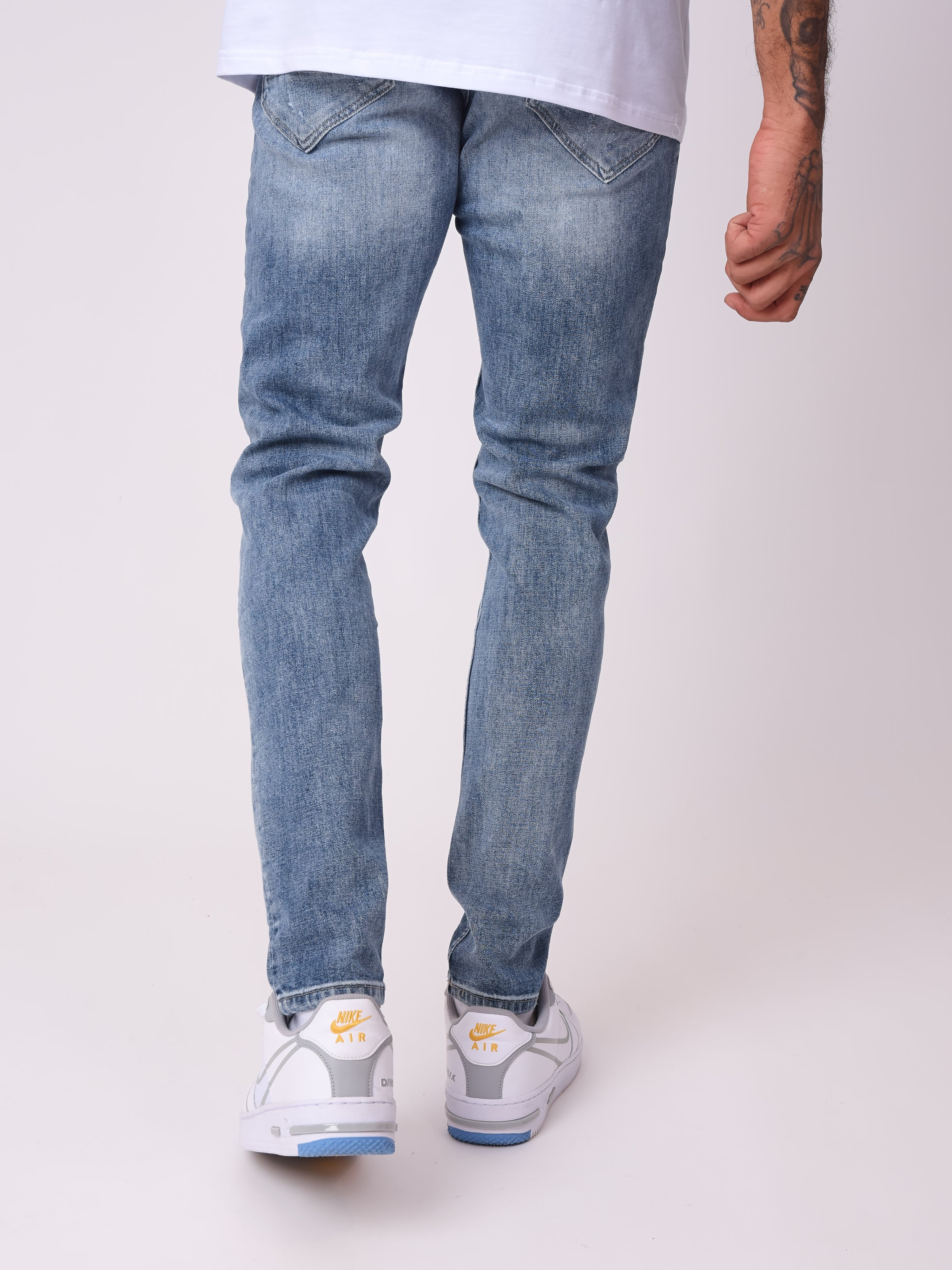 Jean skinny bleu délavé avec trou-4