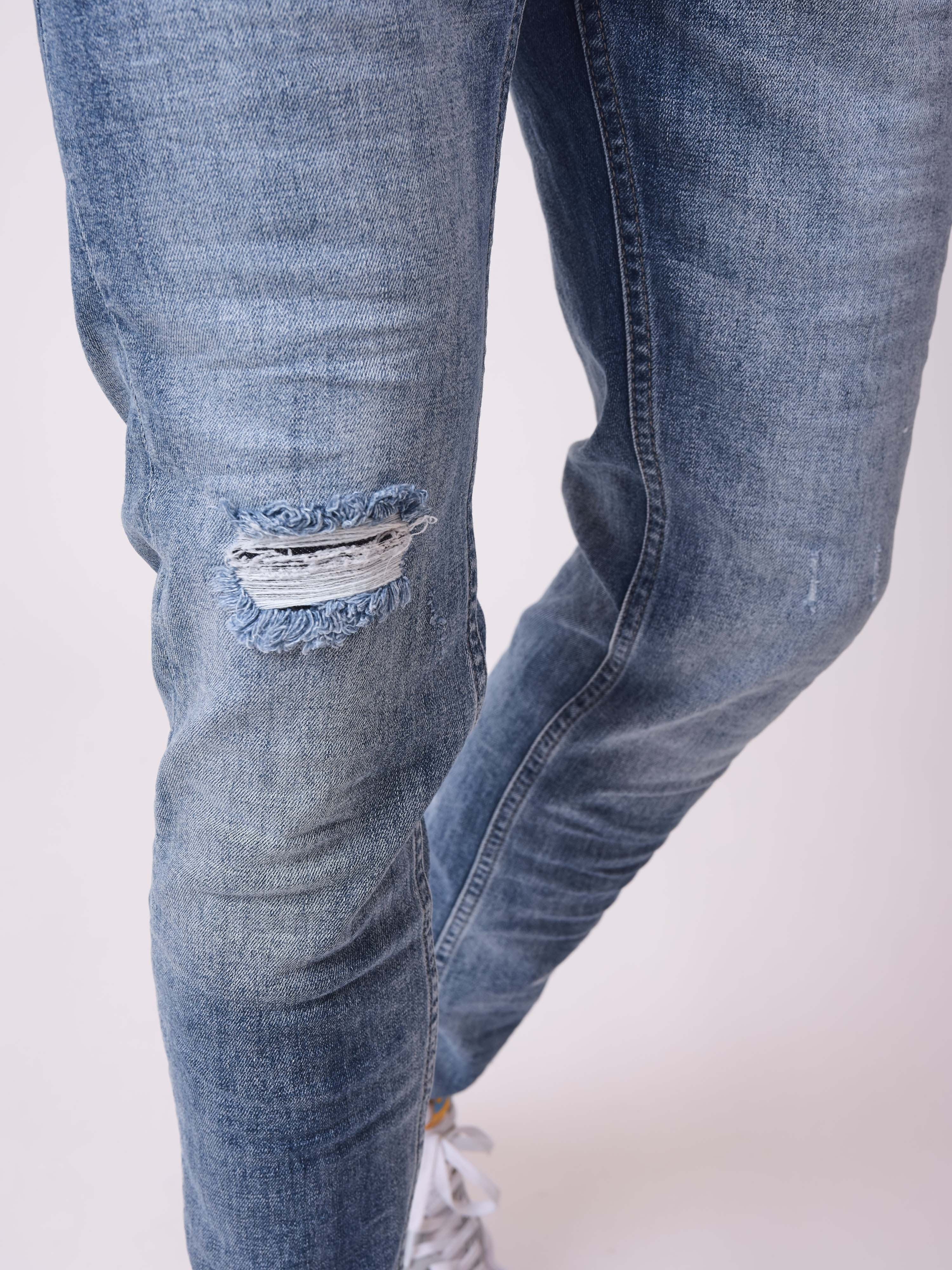 Jean skinny bleu délavé avec trou-5