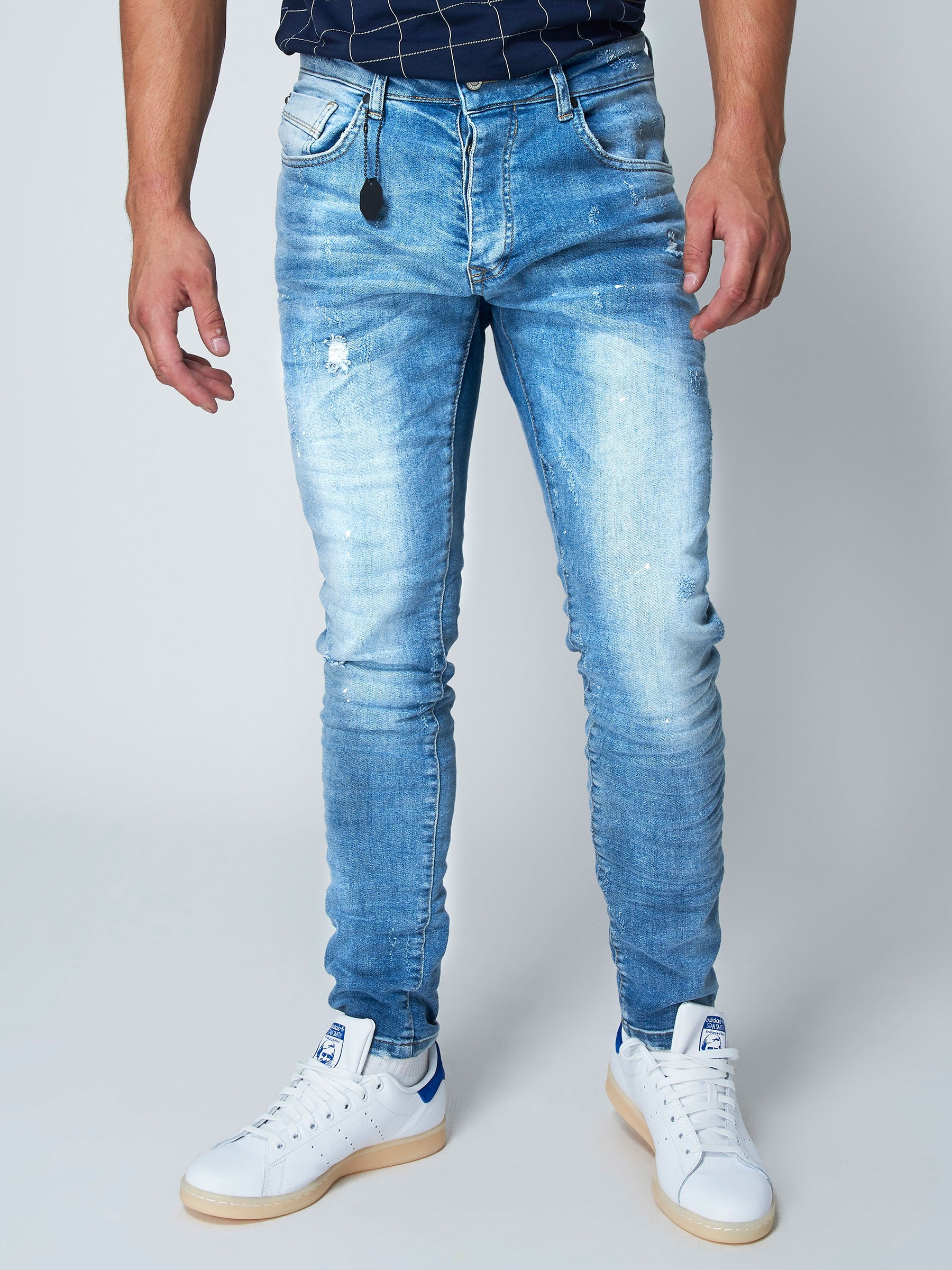 Jean slim délavé effet usé bleu clair-2