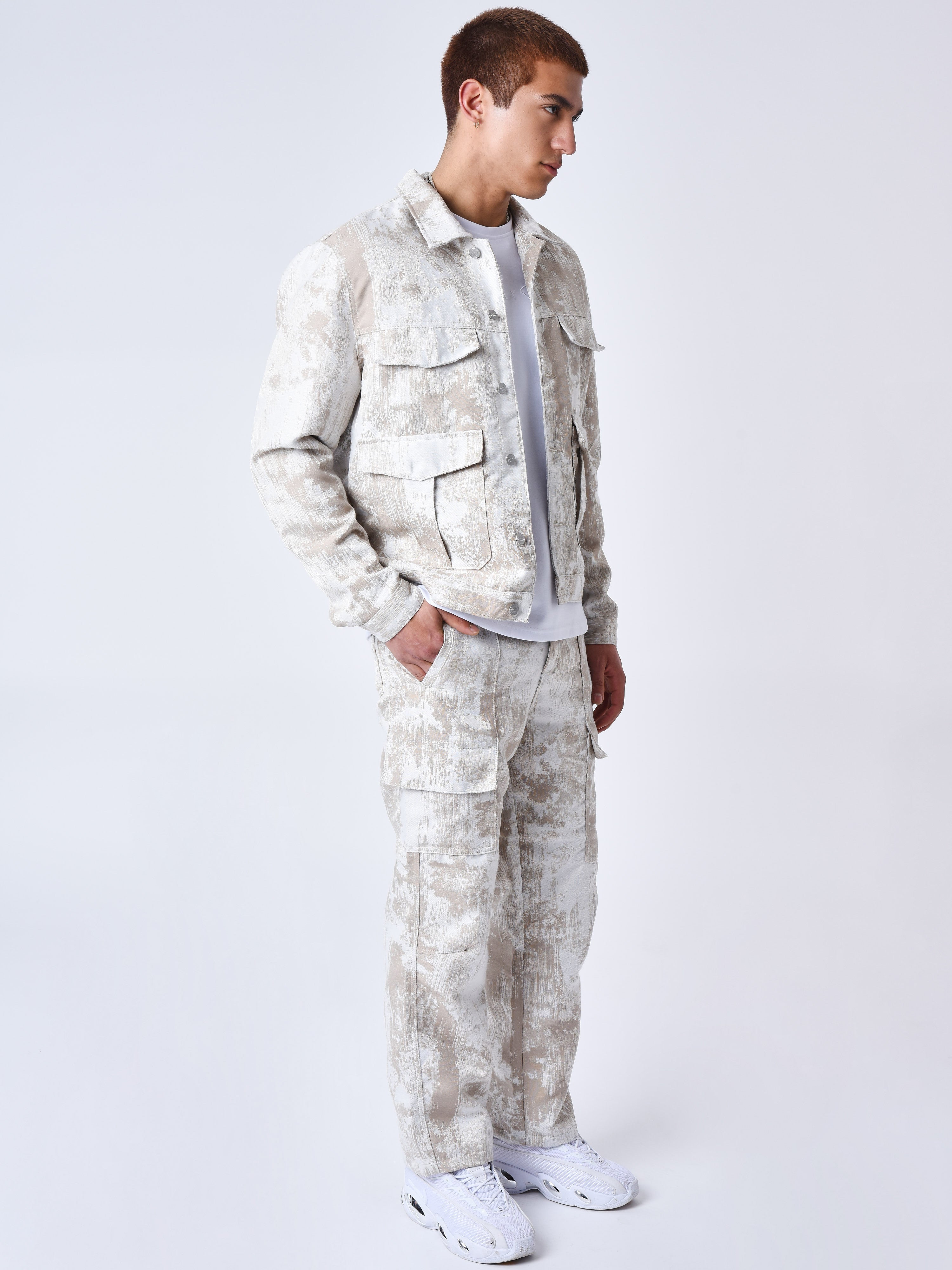 Pantalon a poches en toile abstrait-5