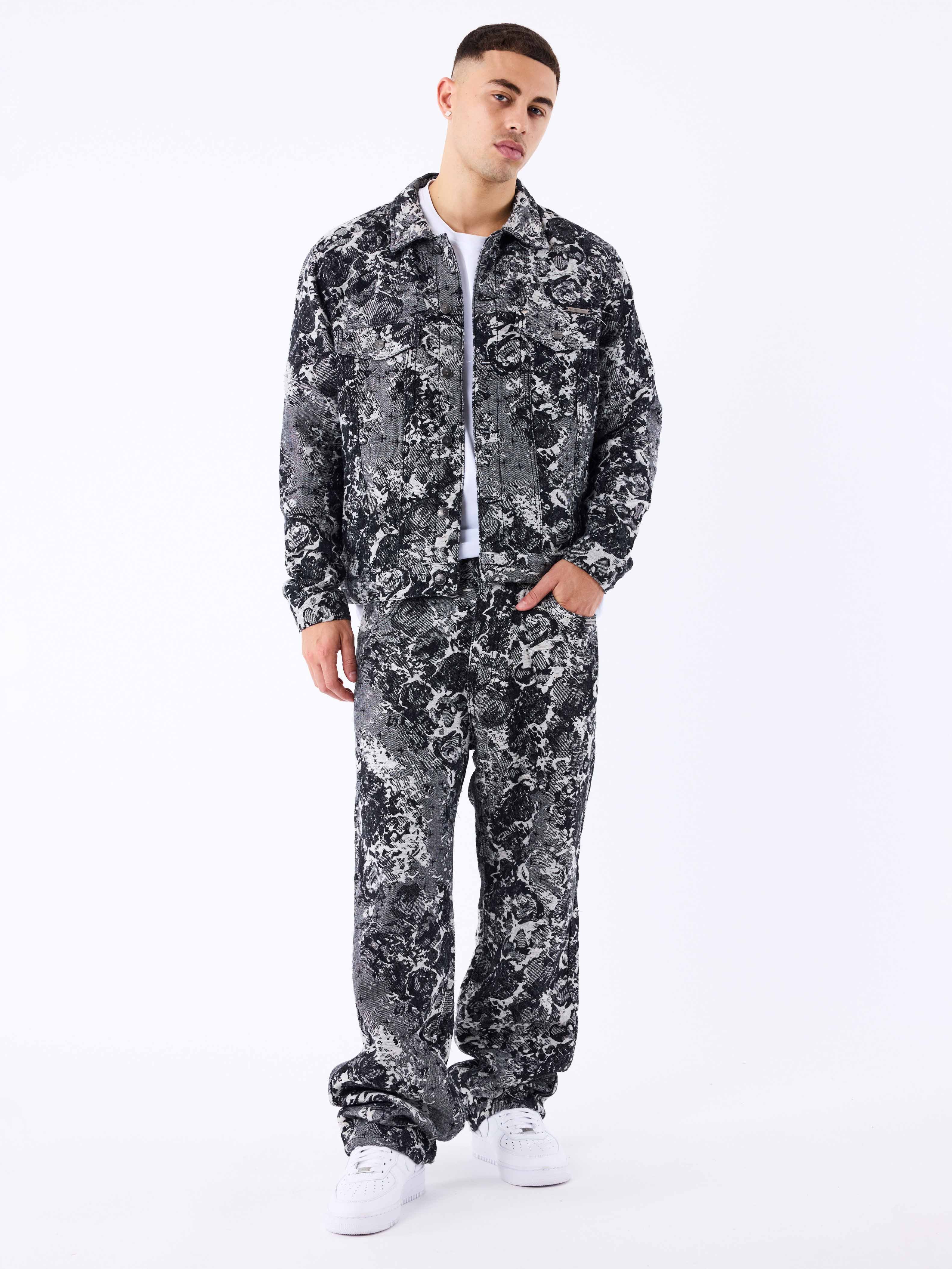Abstract pattern denim pants-4