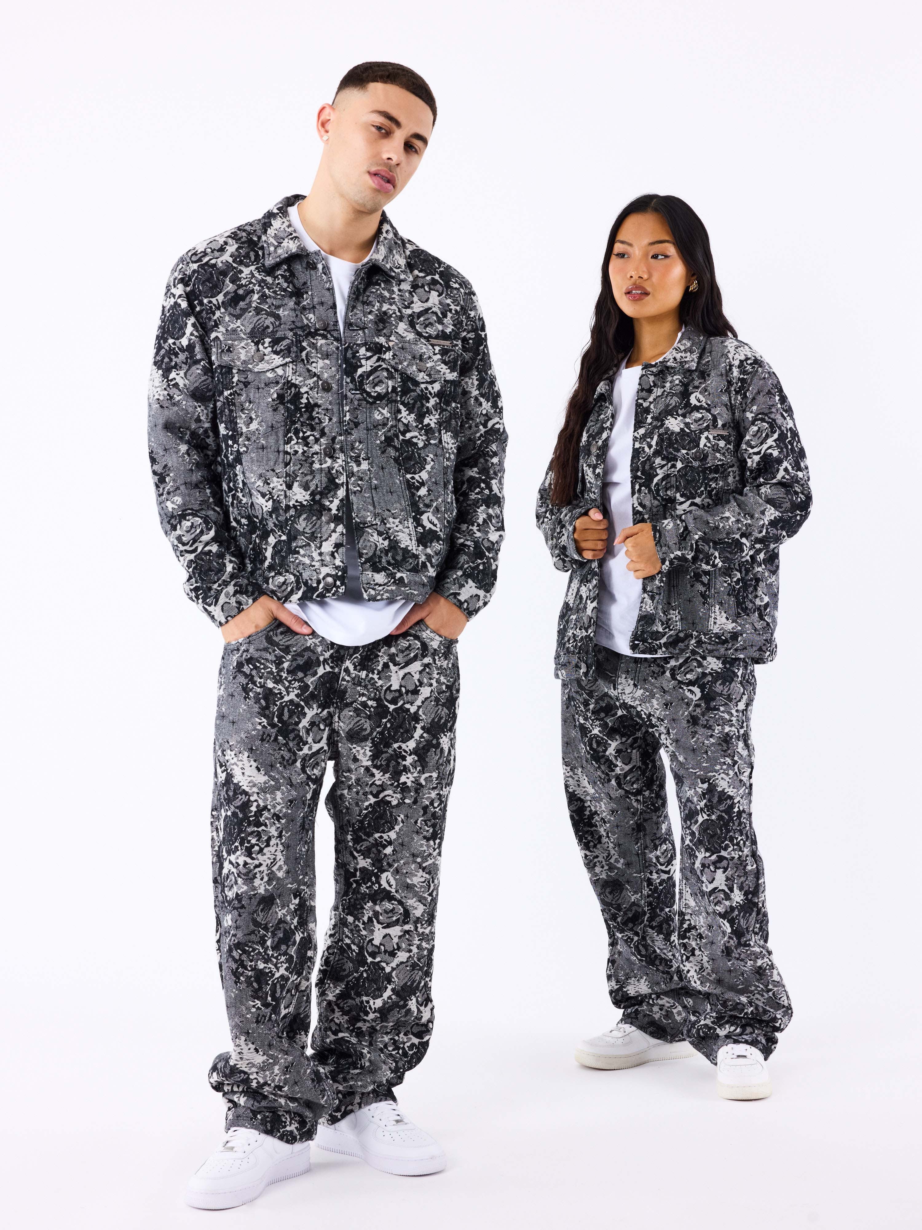 Abstract pattern denim pants-1
