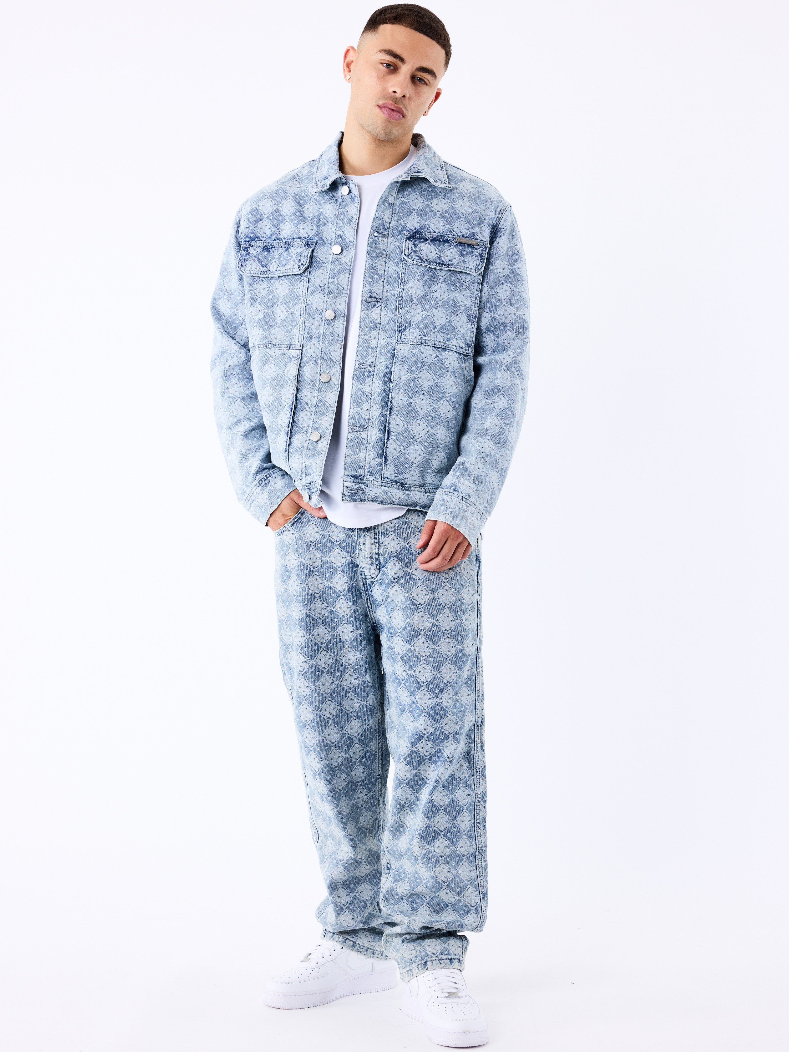 Denim broek met geometrisch patroon-4