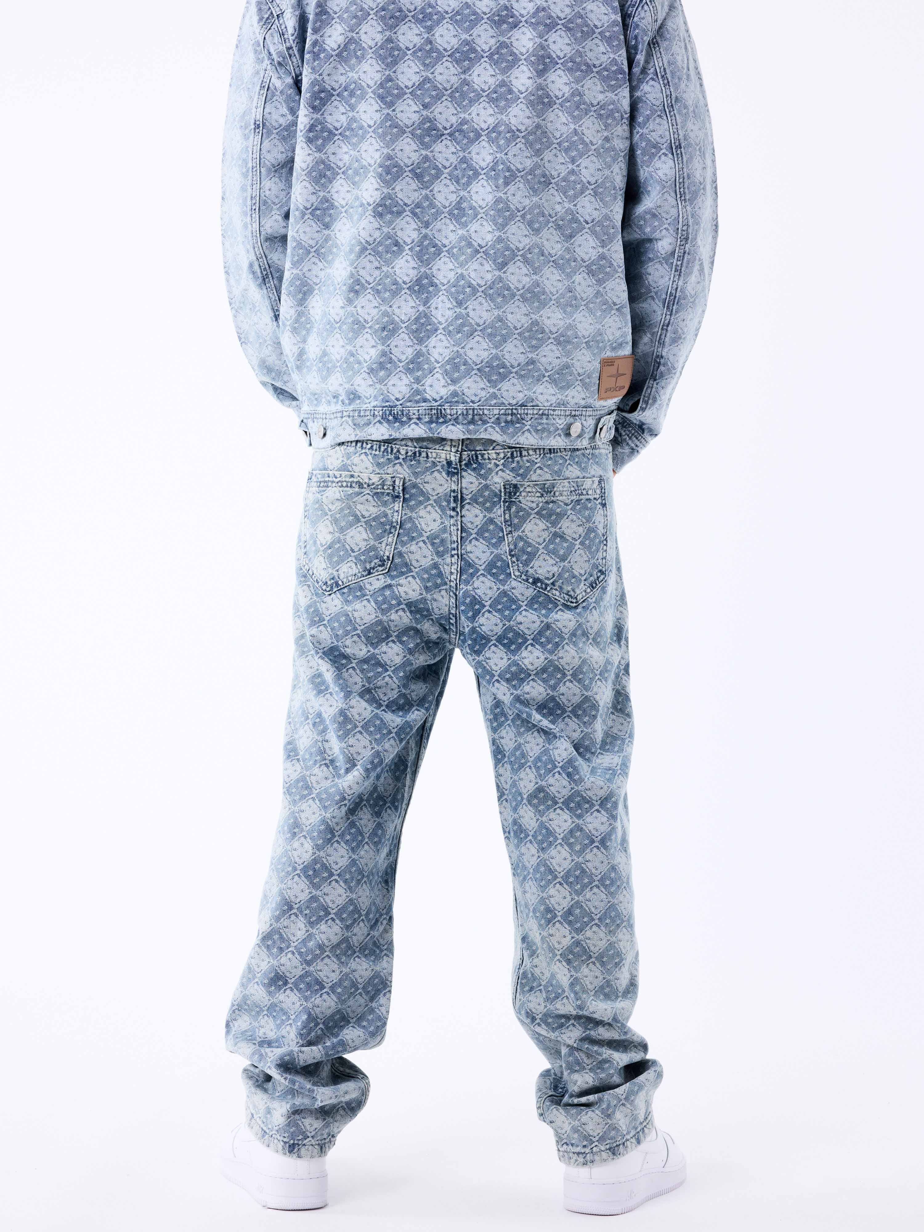 pantalon-en-denim-a-motif-geometrique-bleu