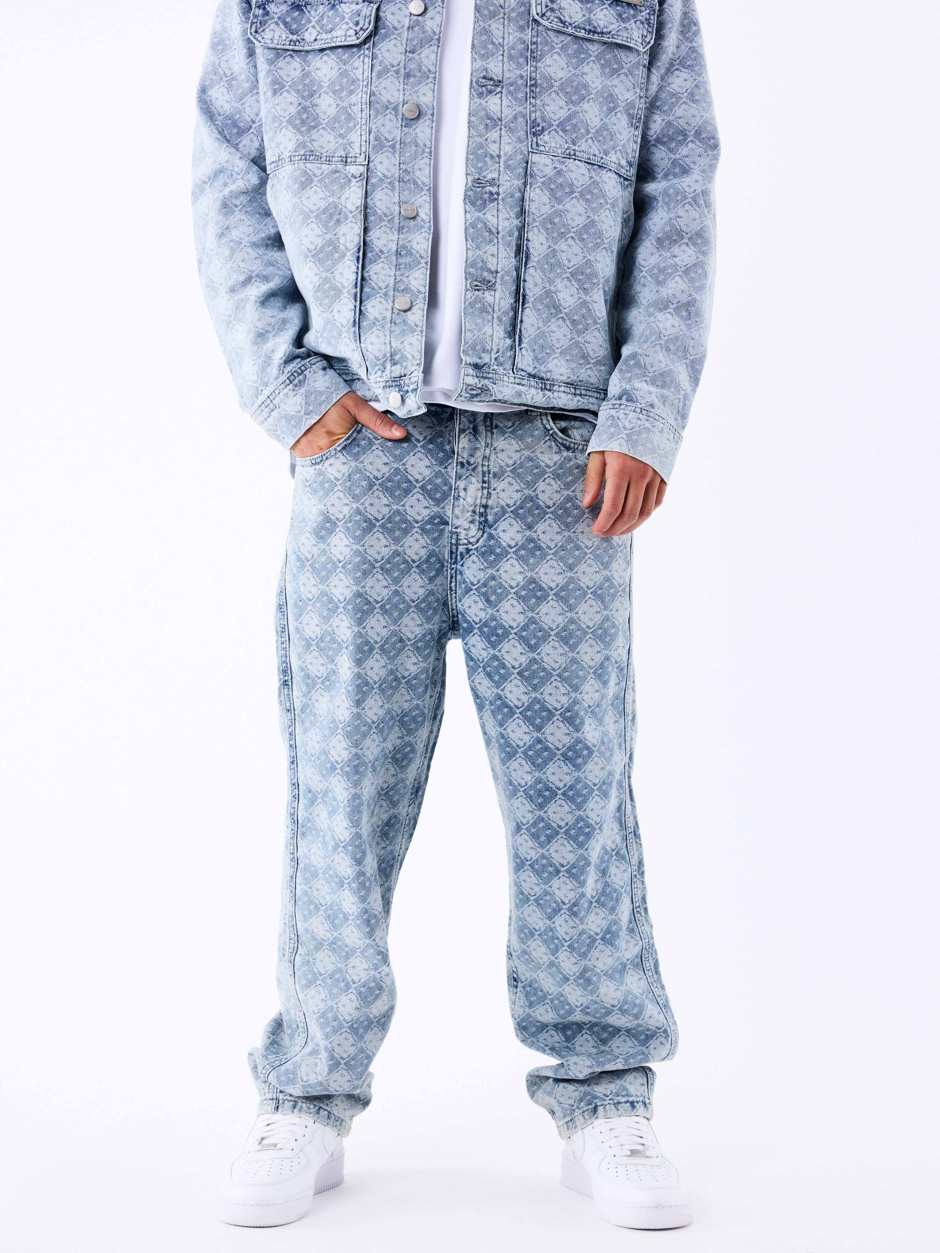 pantalon-en-denim-a-motif-geometrique-bleu