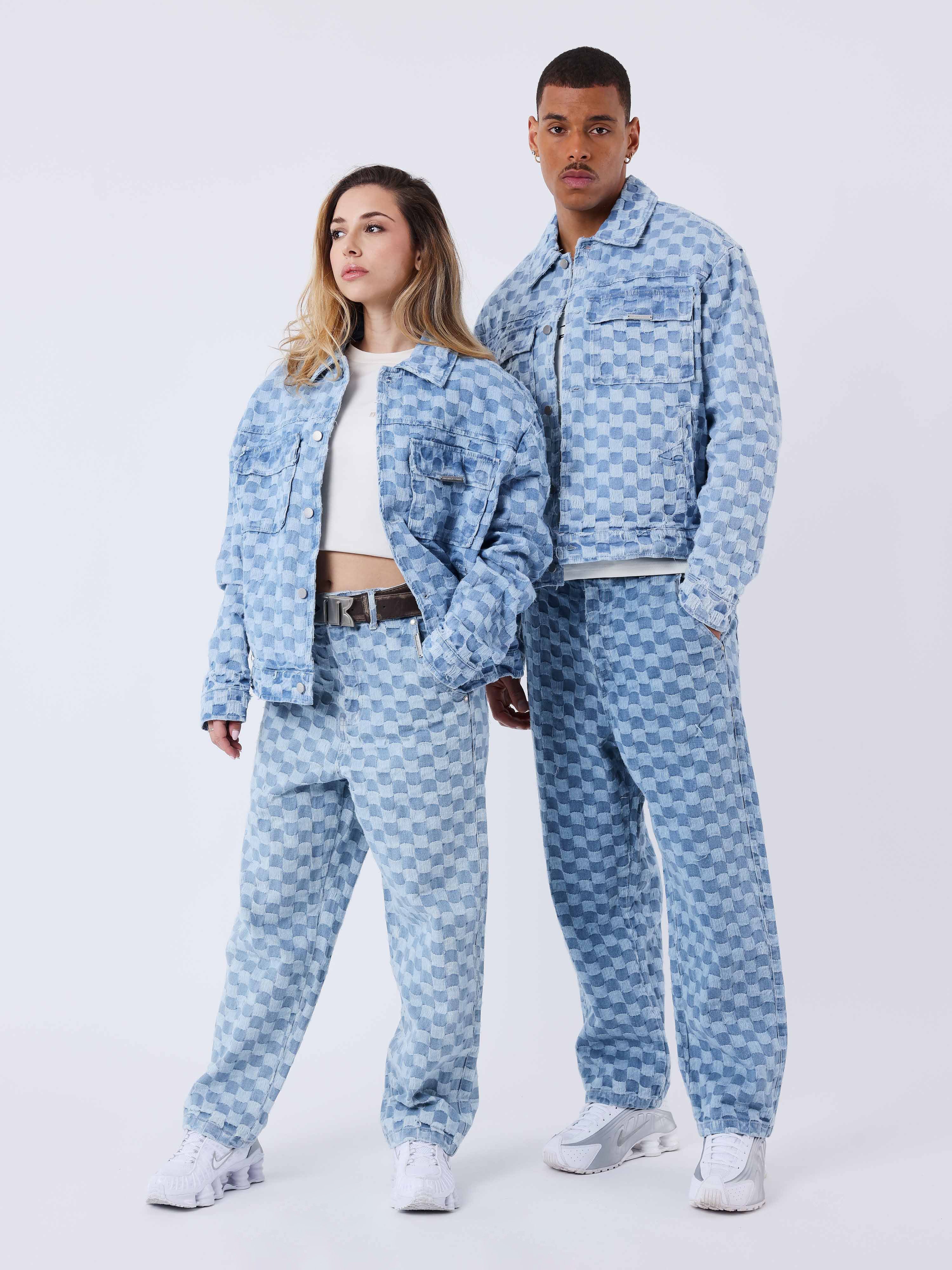 pantalon-kalash-x-pxp-en-denim-a-motif-damier-bleu