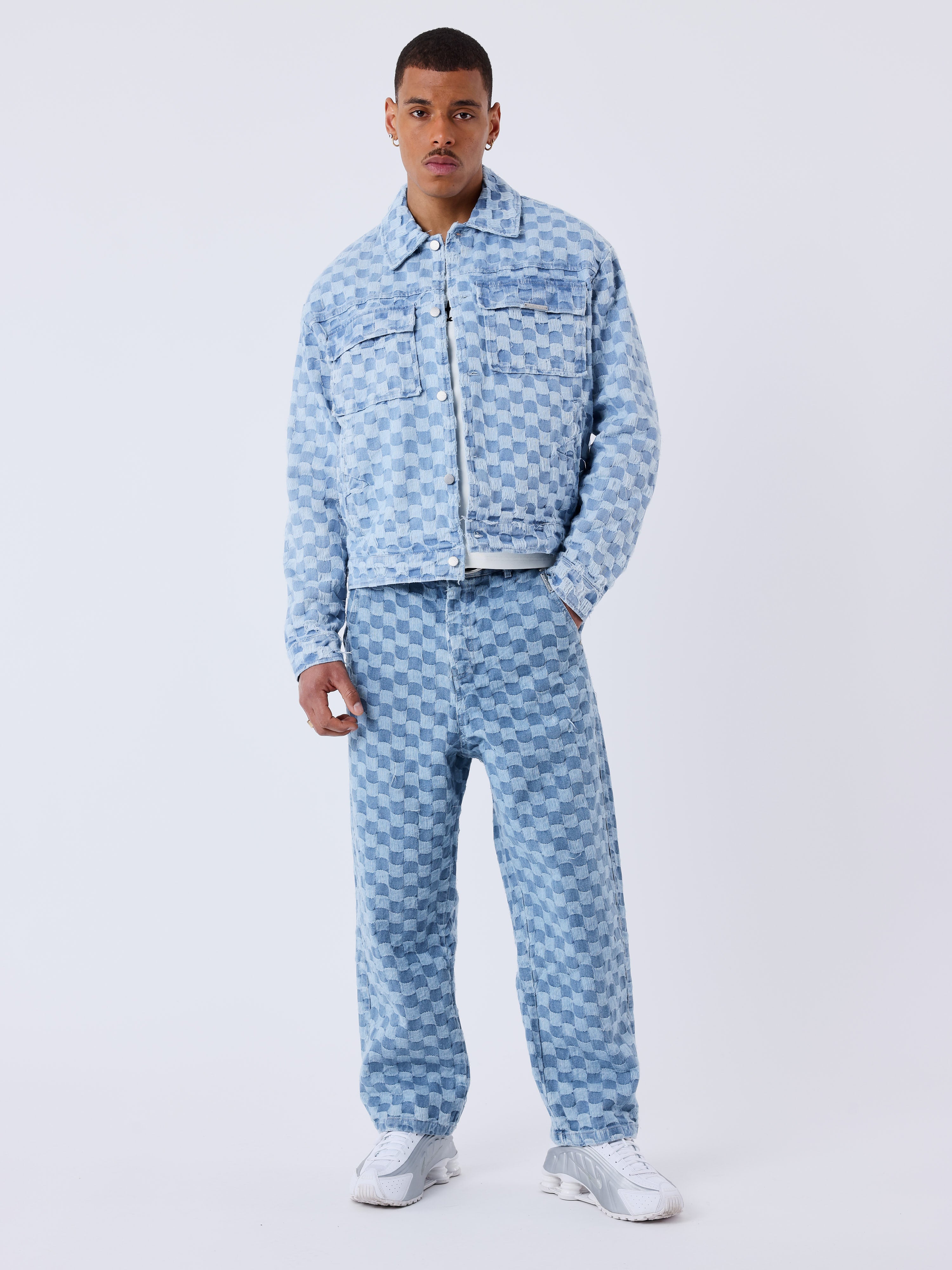 pantalon-kalash-x-pxp-en-denim-a-motif-damier-bleu