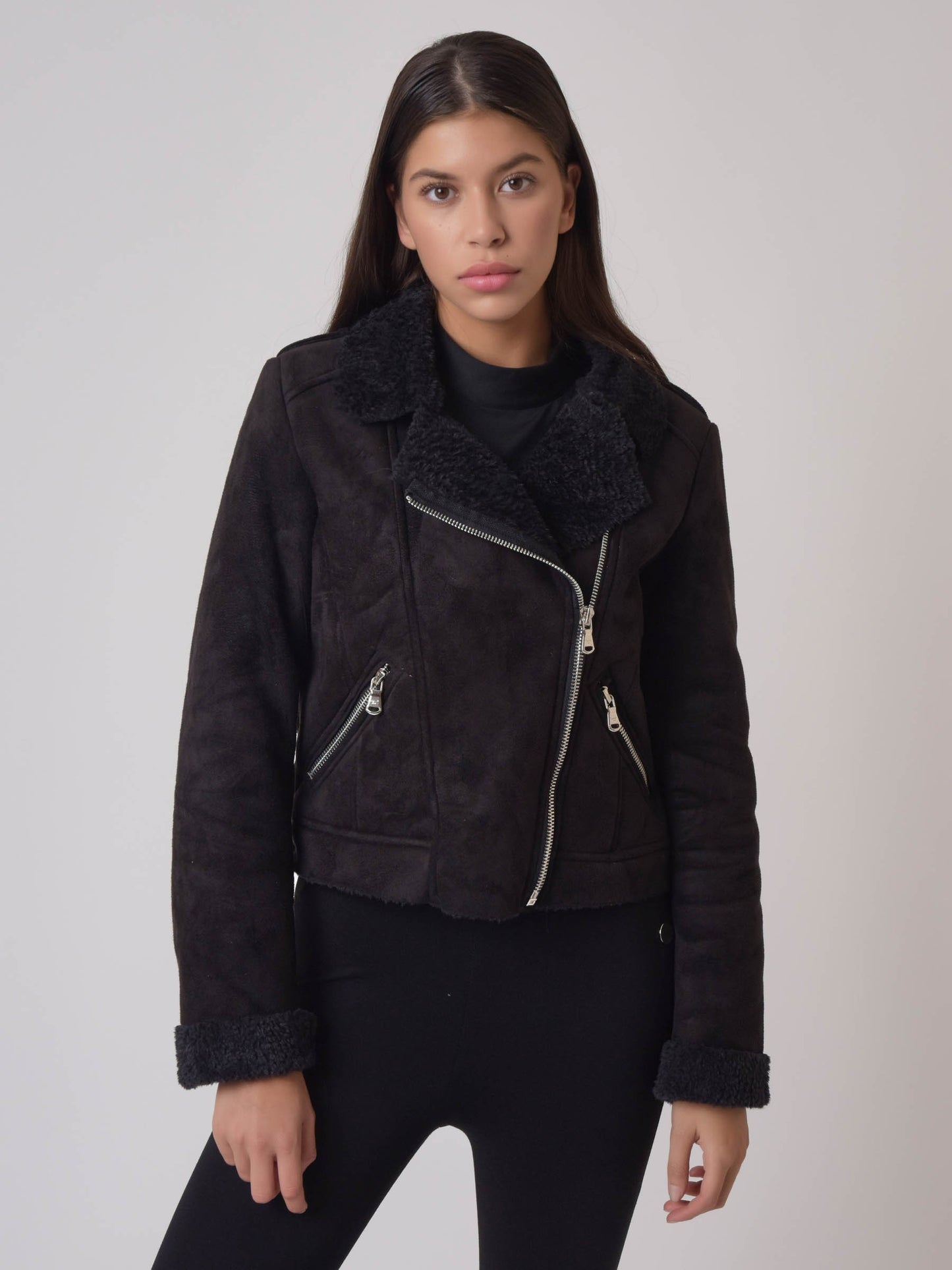 perfecto-en-daim-doublure-imitation-peau-de-mouton-noir