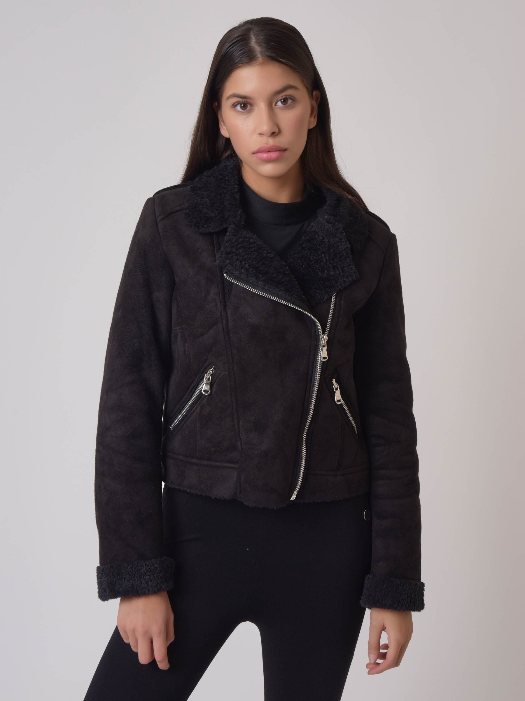 perfecto-en-daim-doublure-imitation-peau-de-mouton-noir