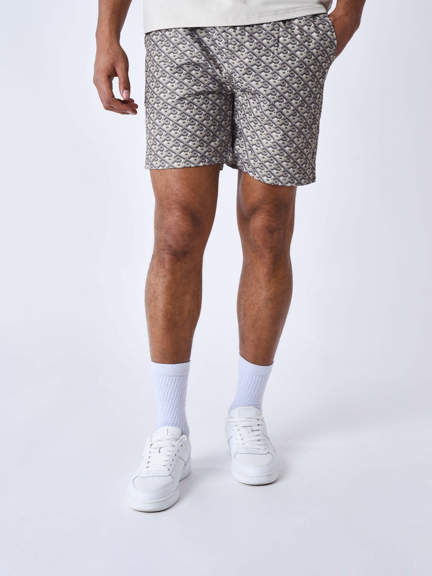 short-de-bain-imprime-graphic-gaze-kaki