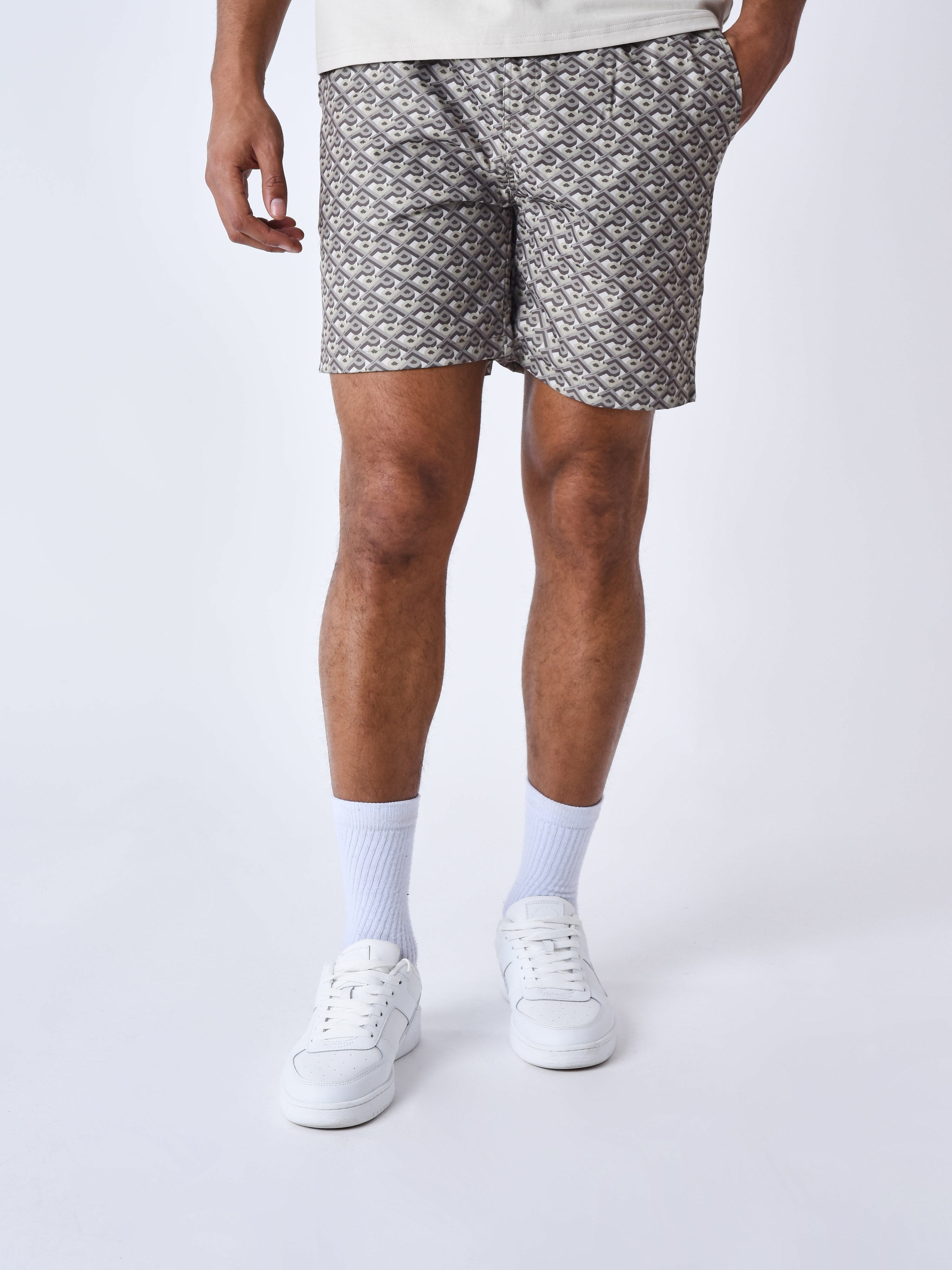 short-de-bain-imprime-graphic-gaze-kaki