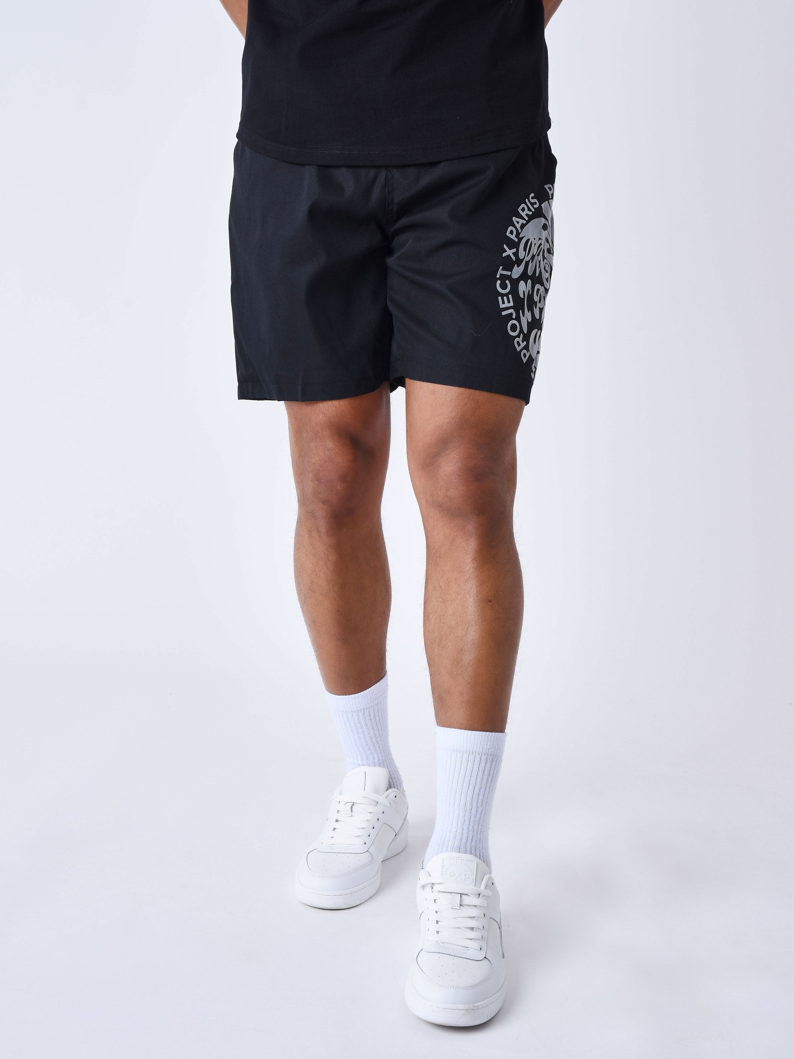 short-de-bain-imprime-groovy-sun-noir