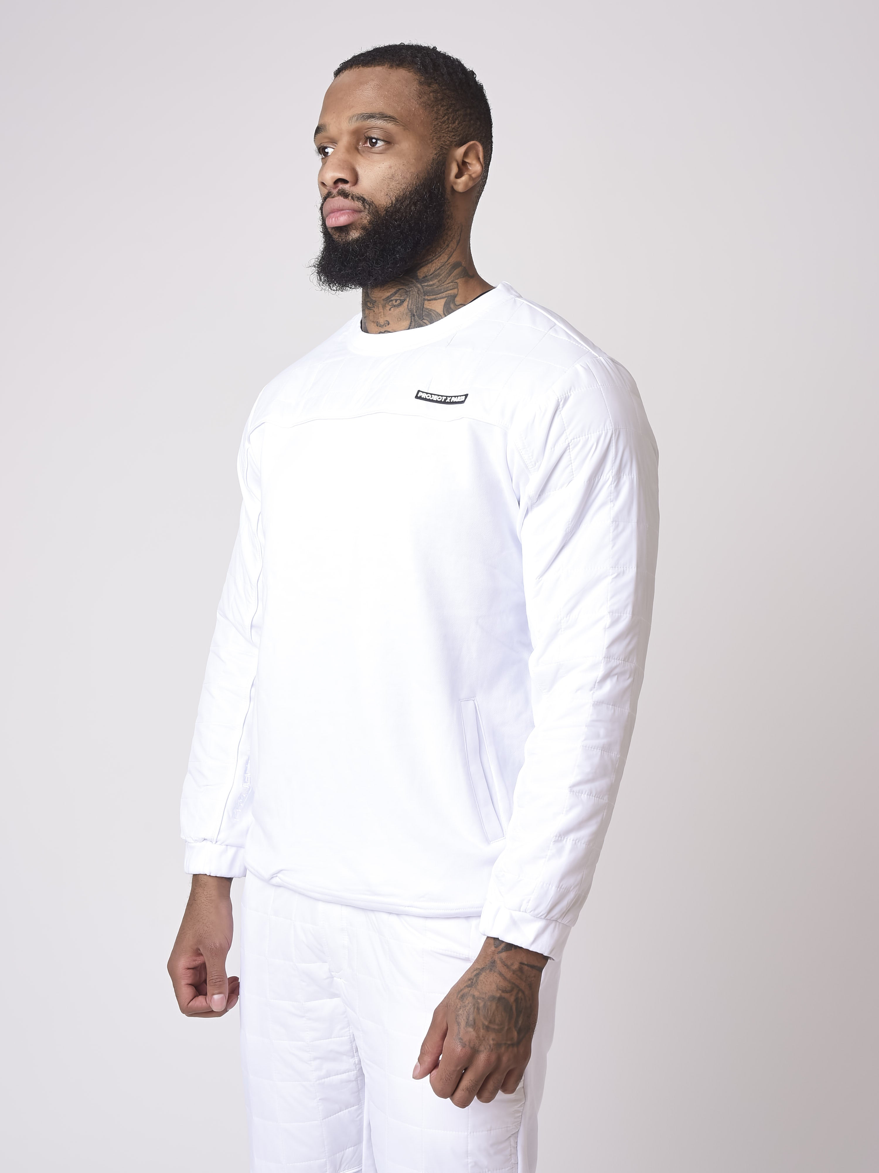 Sweatshirt med rund hals och kviltad nylonpanel i fyrkantigt mönster-13