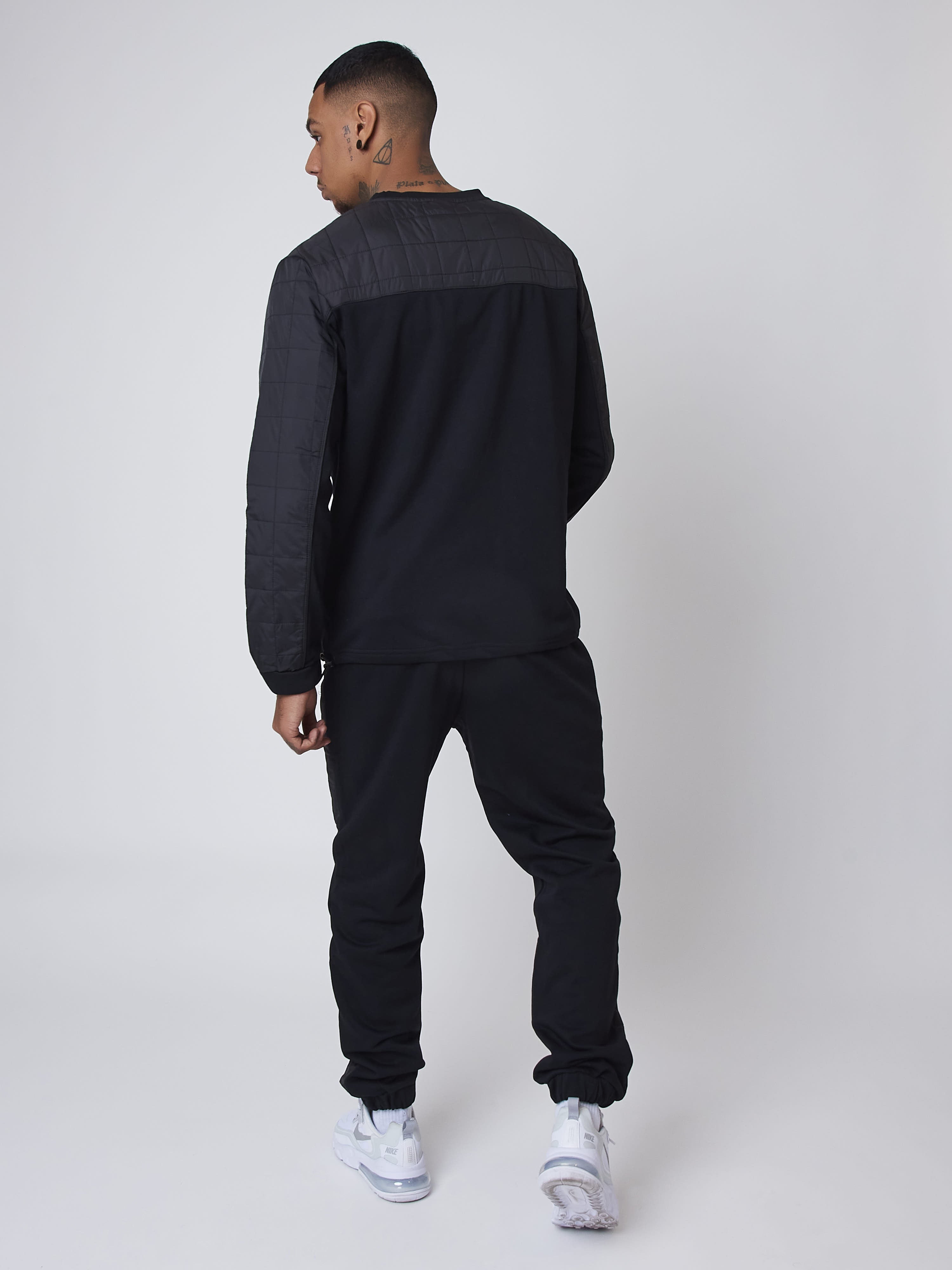 Sweatshirt med rund hals och kviltad nylonpanel i fyrkantigt mönster-3